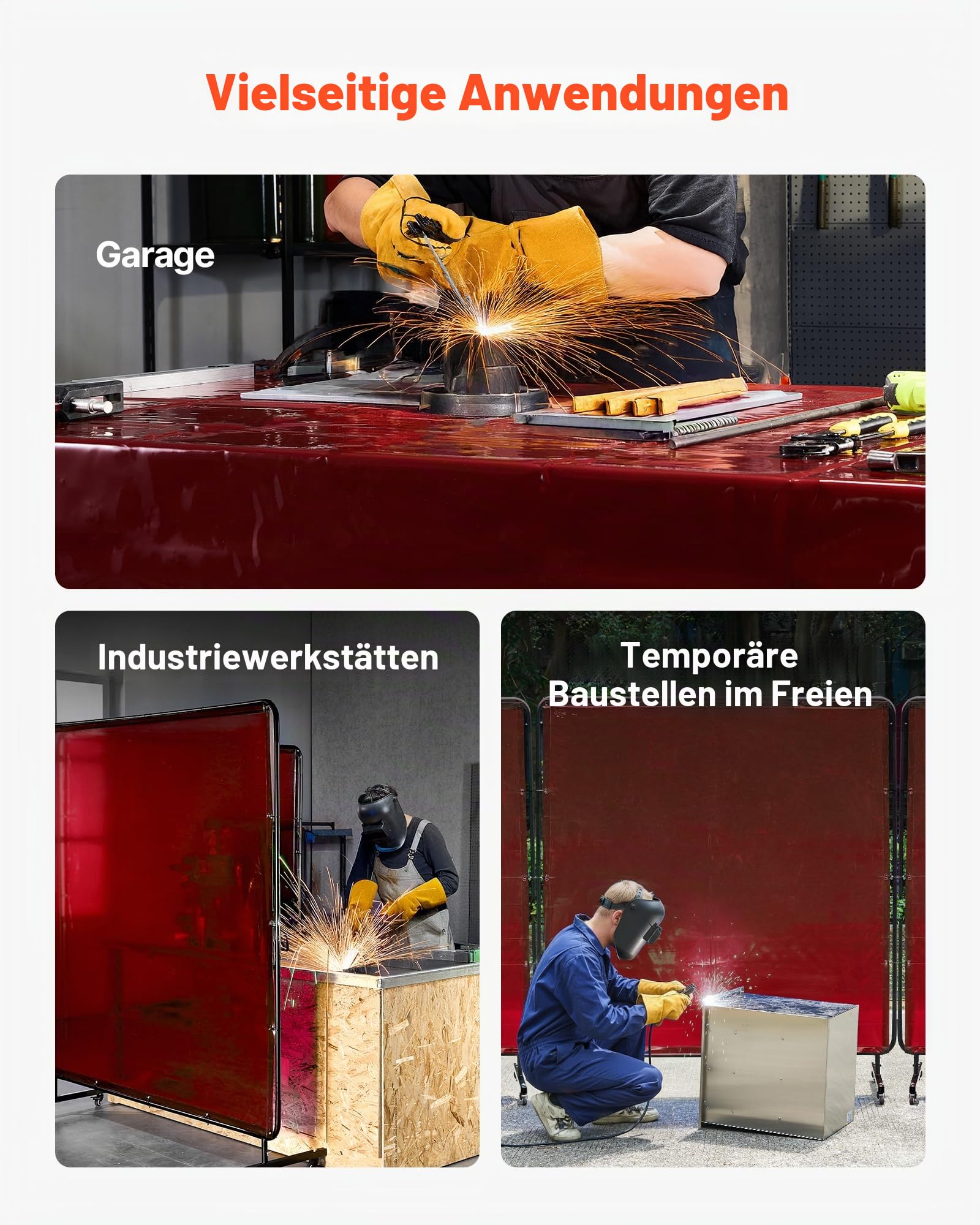 VEVOR 2er-Pack Schweißvorhang, 1740x2340 mm Schweißschutzwand, flammhemmende Vinyl-Schweißschutzwand mit 6-stufigem UV-Schutz für Werkstatt-/Industrieeinsatz, Rot (Ohne Rahmen)