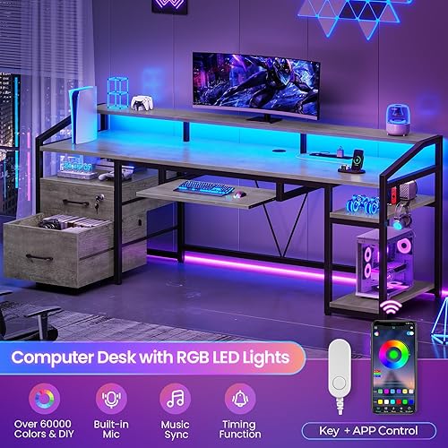 Miniatura 7 de SEDETA Escritorio para computadora de 63 pulgadas, escritorio de oficina con cajones con cerradura para archivo legalde cartas, escritorio de juegos