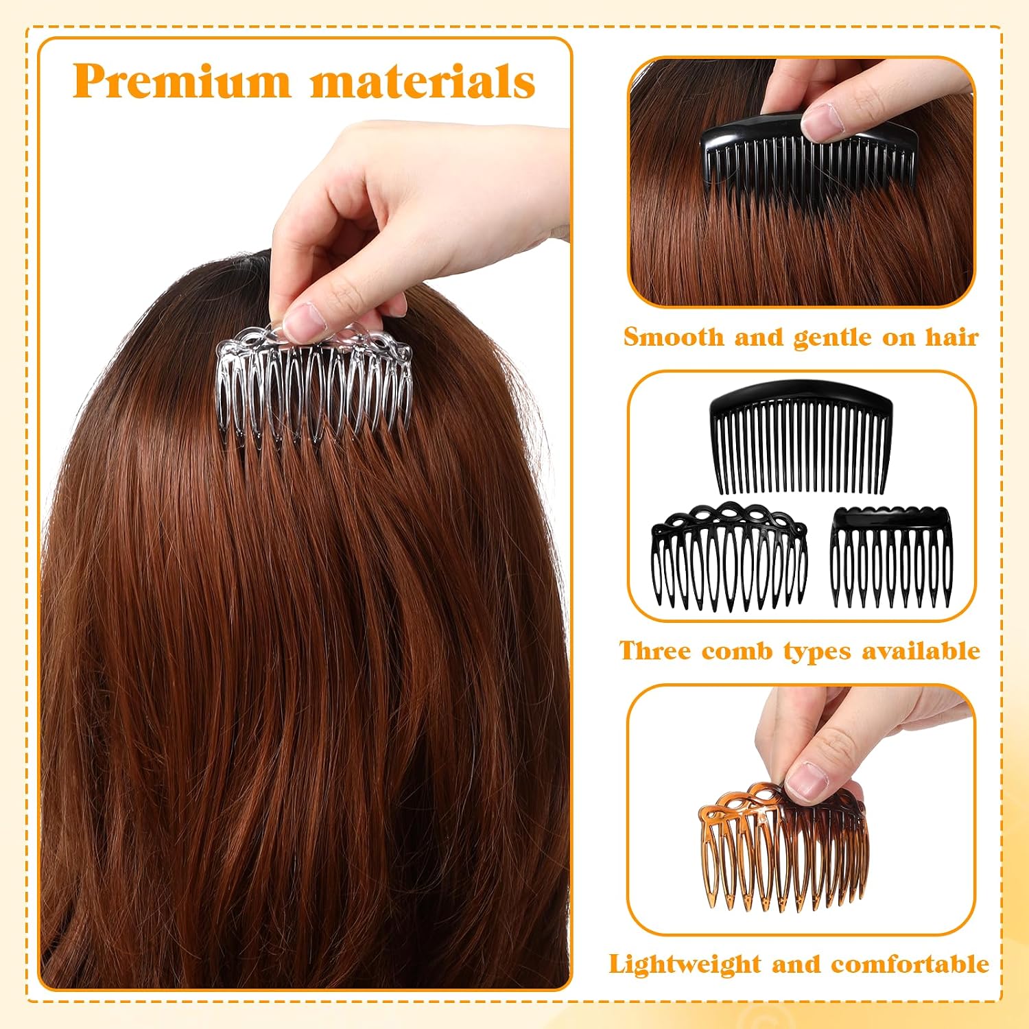 12 Pcs French Hair Side Comb, Twist Combs Women Hair Comb Accessories Decorative Hair Clips Veil Teeth Combs for Wedding, Dating (Brown, Light Brown, Black, Transparent)