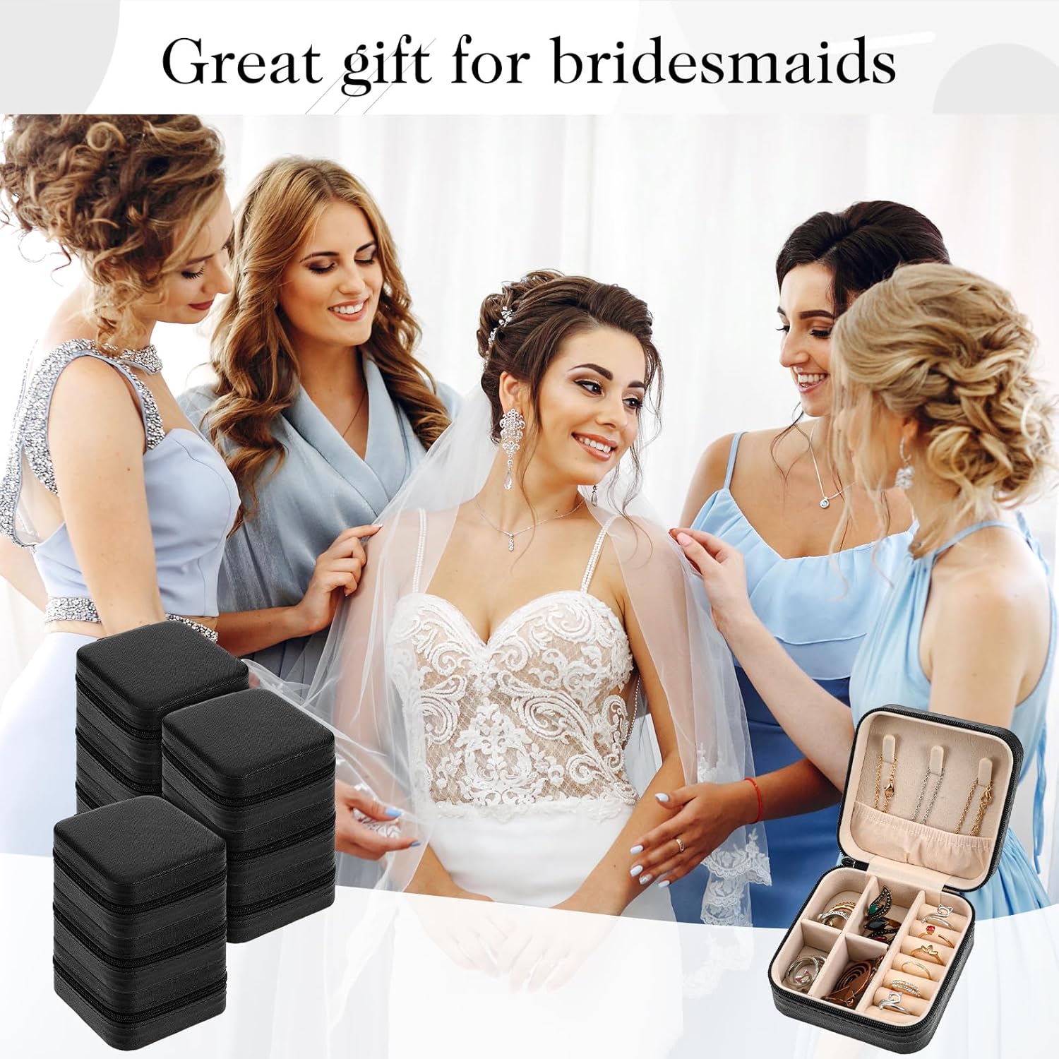 MAQUITA 12 Pcs Mini Travel Jewelry Case Bridesmaid Proposal Gift Boxes Small Jewelry Organizer PU Leather Earring Organizer Box Bulk Travel Accessories Portable Travel Jewelry Holder, Black