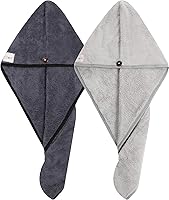 Vista 17 de Pack de 2 toallas para cabeza M-bestl, toalla para secar la cabeza con botones, toalla para el pelo de microfibra