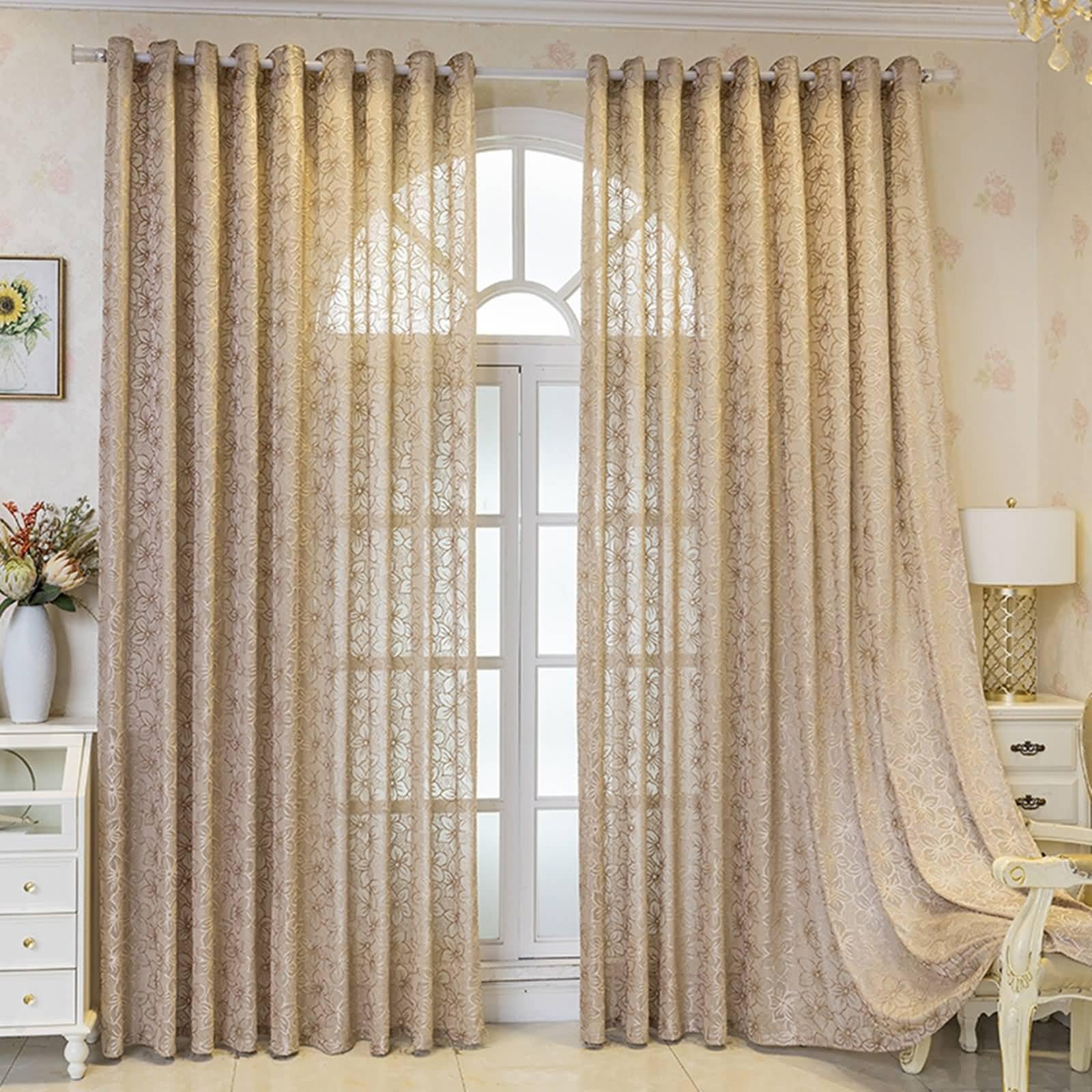 Rideaux fleurs au crochet haut de gamme en polyester texturé épais 132 x 137 cm