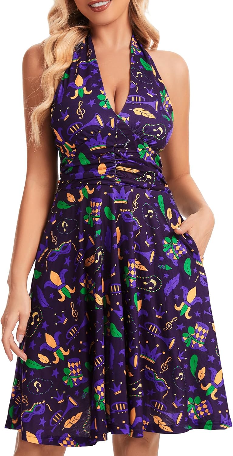 Women's Summer Sundress- 2025 Sexy Halter Sleeveless Spring Boho Elastic Waist Ruffle Mini Dress - Image 2