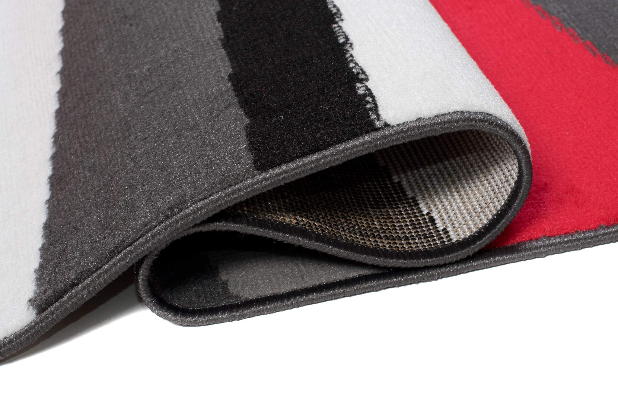 TAPISO Maya Teppich Kurzflor Grau Schwarz Weiß Rot Streifen 200 x 250 cm