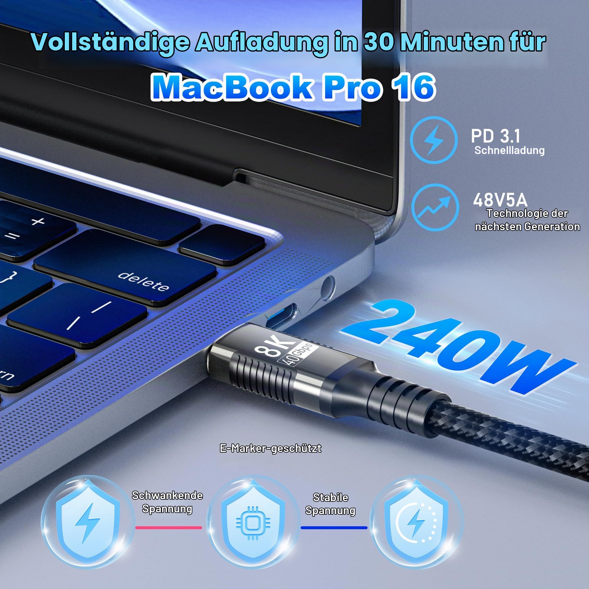 langes usb c zu usb c verlängerung 40Gbps datenkabel Kompatibel mit Thunderbolt 5 Verlängerung 3 M,USB 5 Verlängerung 8K/4K,usbc male to female für Thunderbolt 4, USB 4 extension cable.