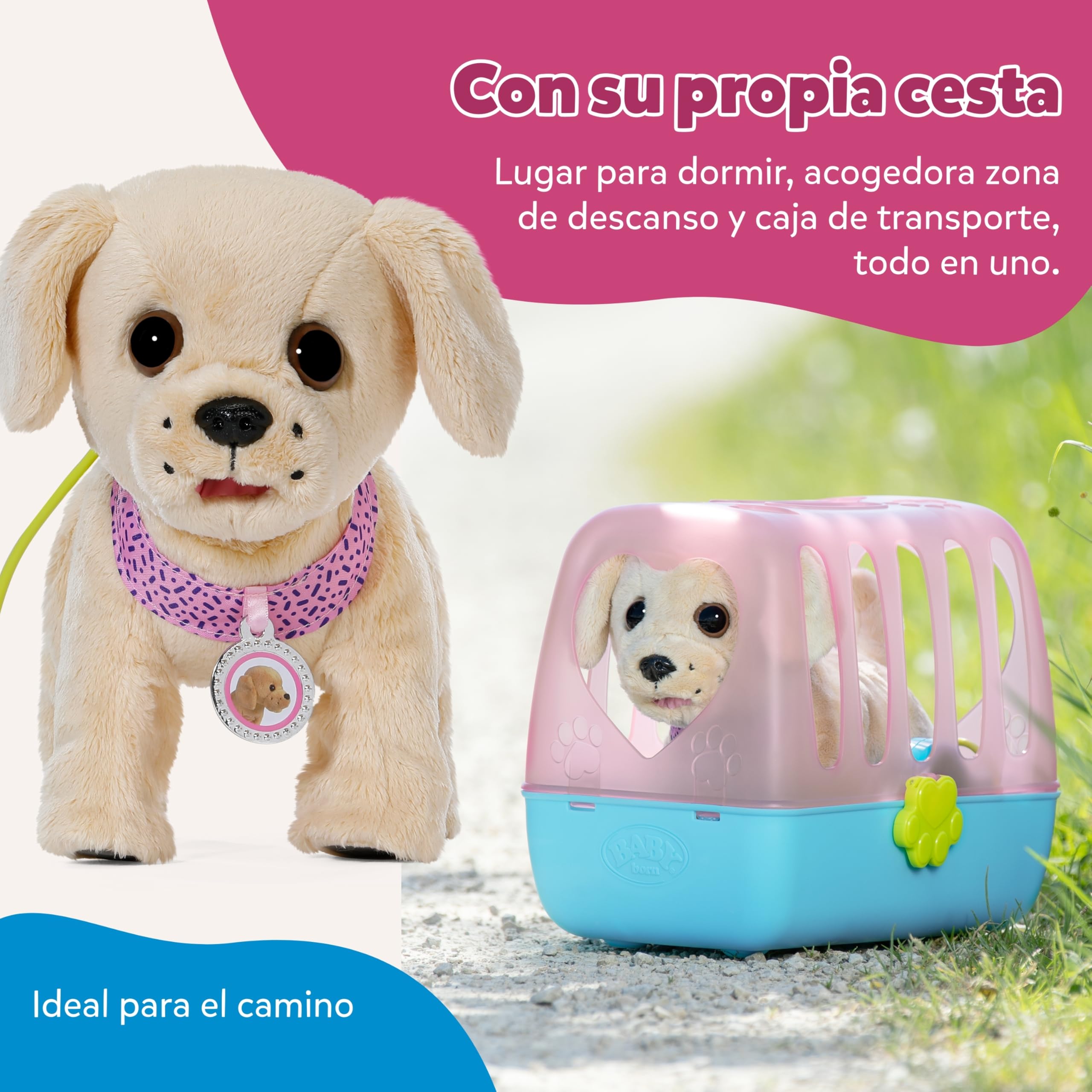 Baby born Mi Perro Lucky con transportín | 5 funciones, transportín, requiere pilas