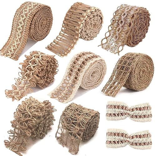 8 Rolls Jute Ribbons Rustic Ribbons Lace Craft Ribbon Burlap