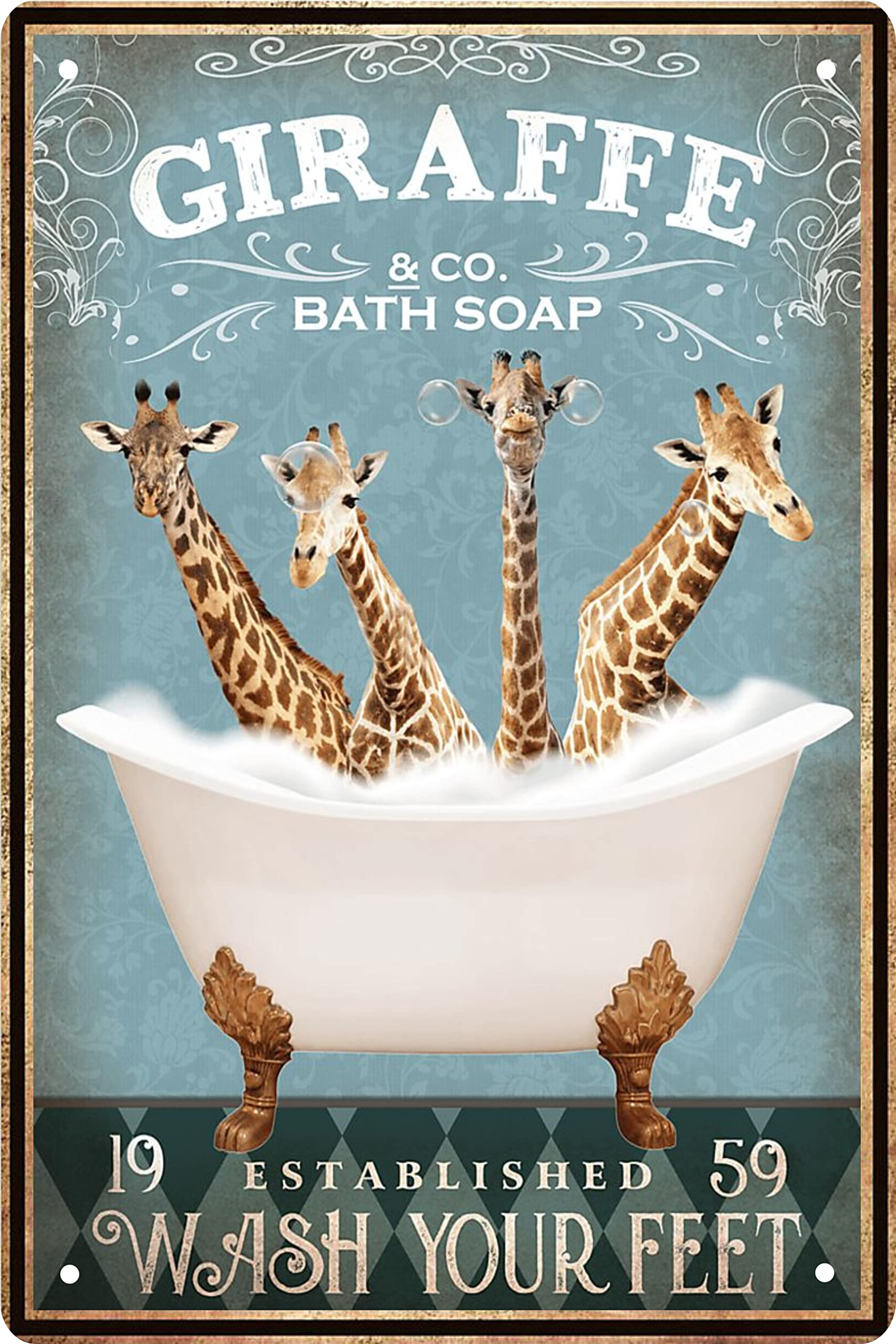 Funny Giraffe Decor Vintage Bathroom and Bathtub Metal Tin Sign Decor Giraffe Pet lovers Gift Farm Home Bar Bathroom Man Cave Retro Wall Art Poster