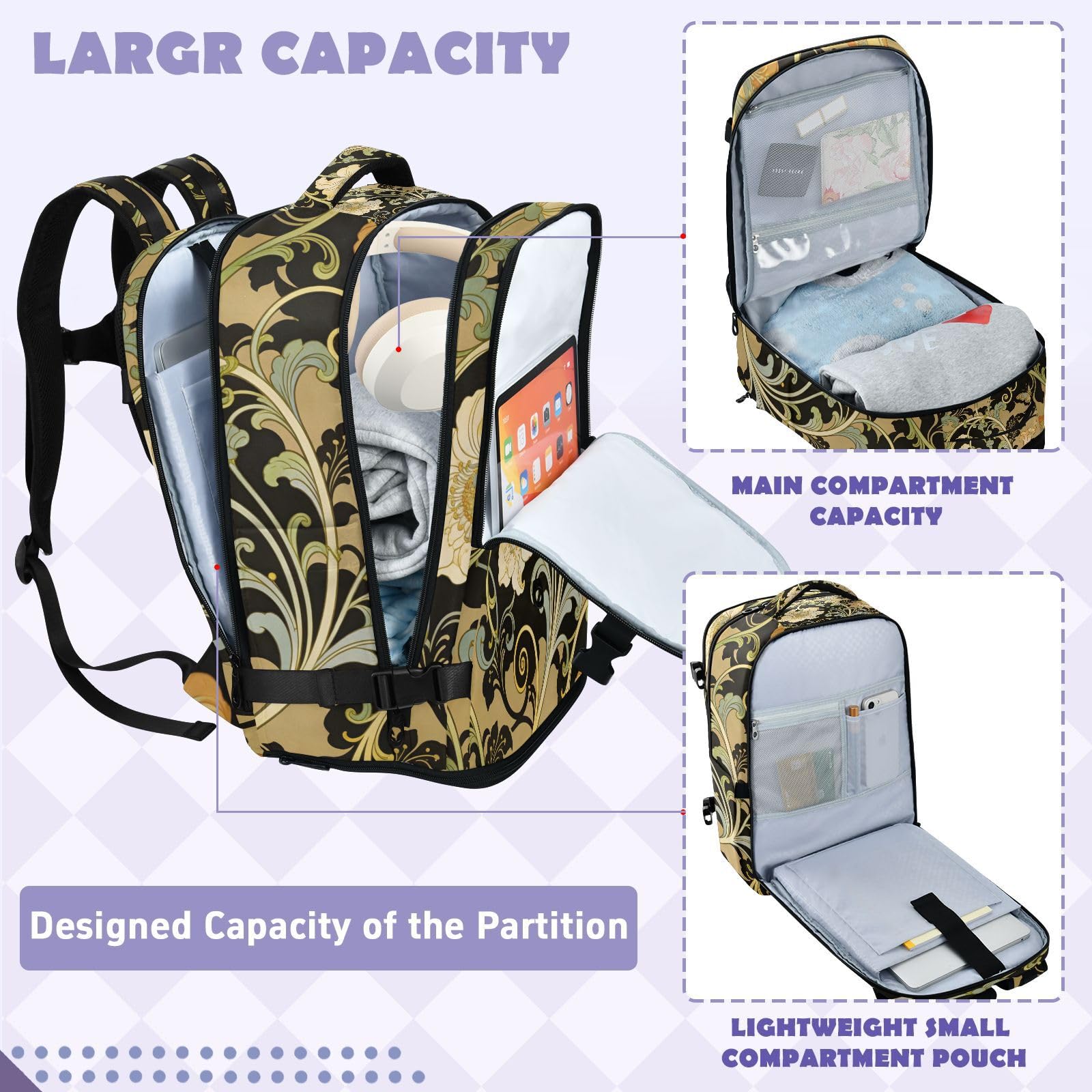 Plecak na laptopa 15-calowy torba na laptopa do samolotów 20 l | Wodoodporna lekka torba retro brązowe liście sztuka 15-calowa torba na laptopa dla kobiet praca mochila para hombre 20L