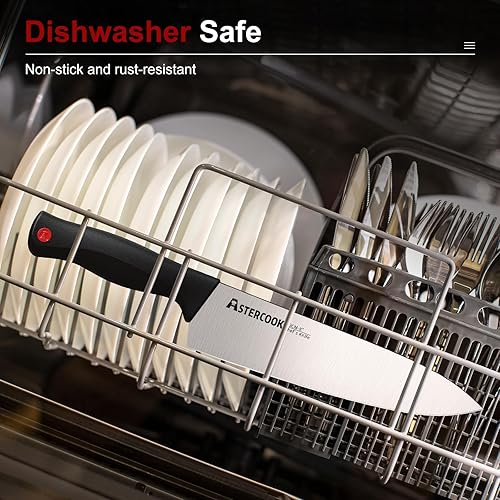 Miniatura 7 de Astercook - Juego de cuchillos de cocina de 15 piezas con bloque de afilador integrado, apto para lavavajillas, acero inoxidable de alto carbono,