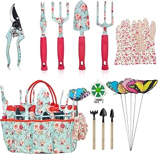 Gartenwerkzeug Set, 16 Stück Blumen Gartengeräte Set Garten-Handwerkzeug-Geschenkset，Gartengeschenke für Frauen und Männer, mit Gartenschere und Aufbewahrungstasche，Garten Zubehör Geschenk