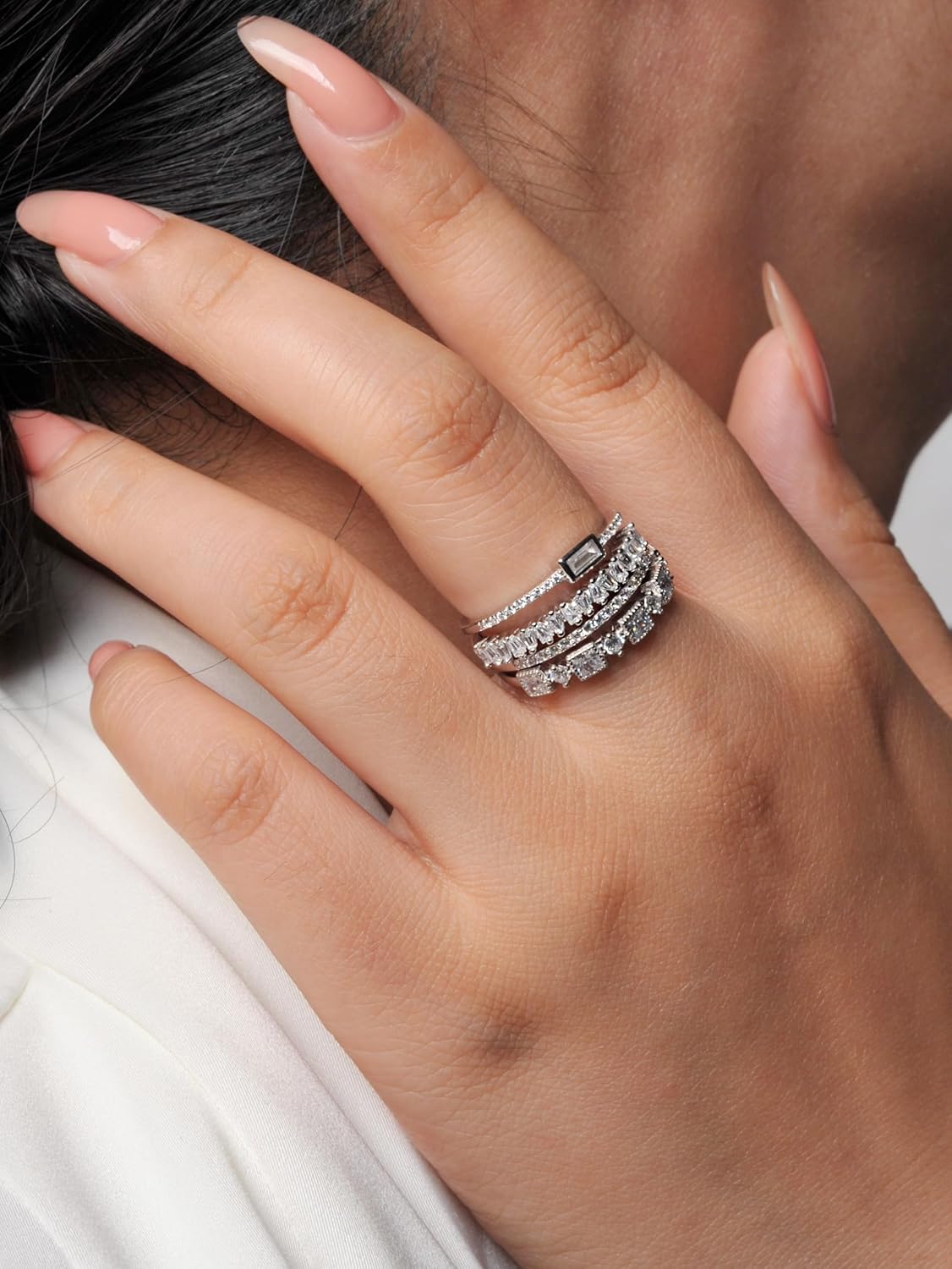 4 Pcs Cubic Zirconia Wedding Bands for Women 925 Sterling Silver, 14k White Gold Plated AAA CZ Solitaire Eternity Rings, Stackable Simulated Diamond Engagement Wedding Ring Sets for bride - Image 7