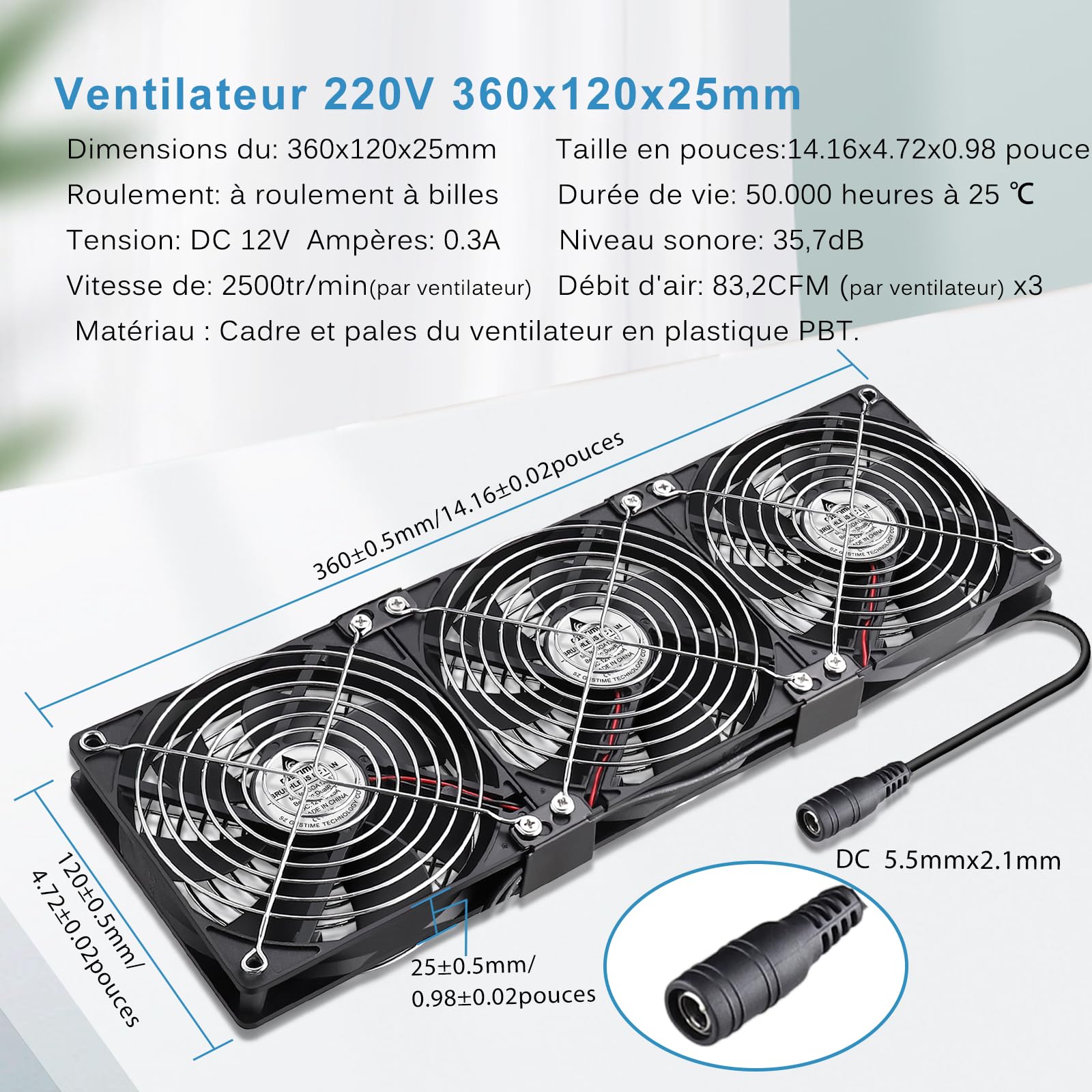 GDSTIME Ventilatore PC 120 mm 230 V Ventilatore 220 V 120 mm x3 con cuscinetto a sfera con controller di velocità regolabile per mobile server ricevitore convertitore di raffreddamento