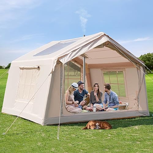 Miniatura 17 de Carpas inflables para acampar, tienda de campaña Oxford impermeable con bomba manual, tienda de aire inflable espaciosa y fácil de instalar para