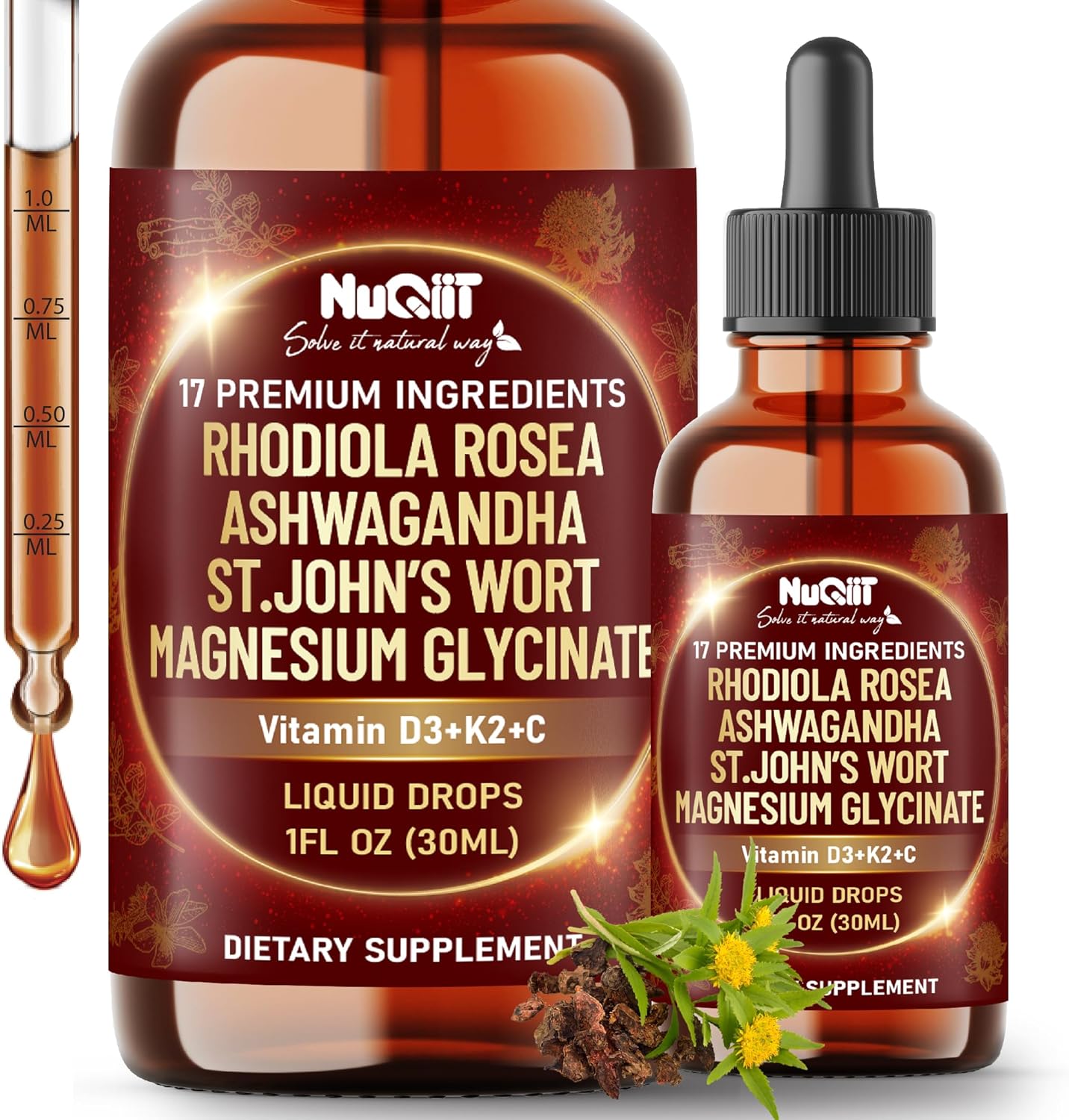 17in1 Rhodiola Rosea Liquid Drops Tincture w/Ashwagandha Magnesium, L-Theanine. Ultra Rhodiola Cortisol Supplement, Rhodiola Root for Mood, Energy – 1 FL Oz – 60 Day Supply