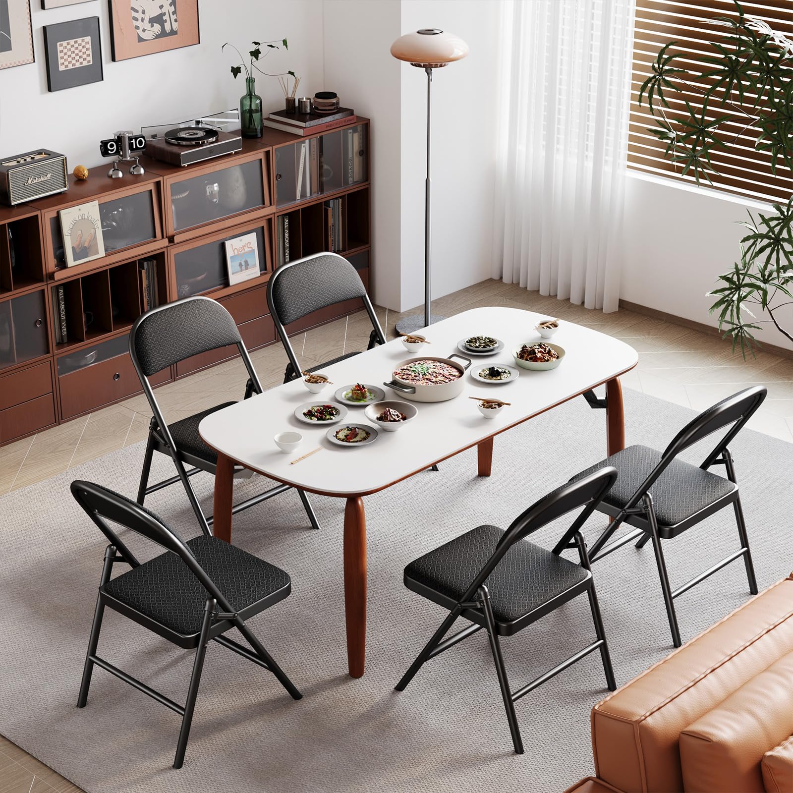 Sedie Pieghevoli set da 6, Sedia Pieghevole in Tessuto con Telaio in Acciaio Rinforzato, Sedia Pieghevole Comoda per Cucina, Sala da Pranzo, Campeggio, Balcone e Giardino, Sedie Impilabili Nero