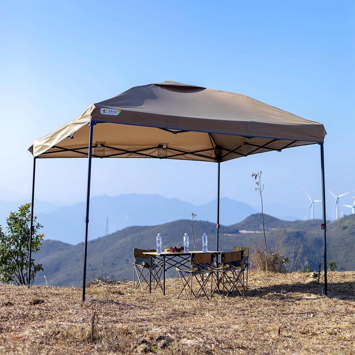 MOQI 10x10 Canopy Replacement Top Cover with 2 Air Vents, Silver Coated Waterproof 150D Oxford Fabric Pop Up Tent for Straight Leg Gazebo Garden Patio Camping Picnic (Khaki, 10x10 ft)