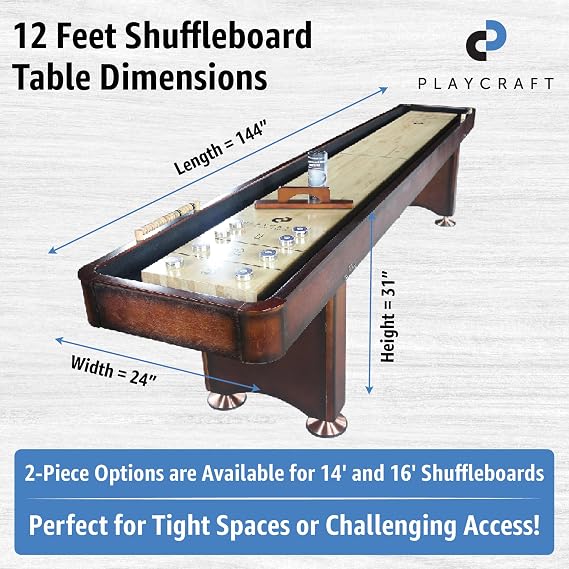 Playcraft Georgetown Shuffleboard Table with Storage Cabinet - Shuffle Board Game Table with Matching Abacus, 8 Pucks, Brush & Wax - Pro Climate Adjusters - Hand-Stained Burnished Finish