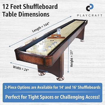 Playcraft Georgetown Shuffleboard Table with Storage Cabinet - Shuffle Board Game Table with Matching Abacus, 8 Pucks, Brush & Wax - Pro Climate Adjusters - Hand-Stained Burnished Finish