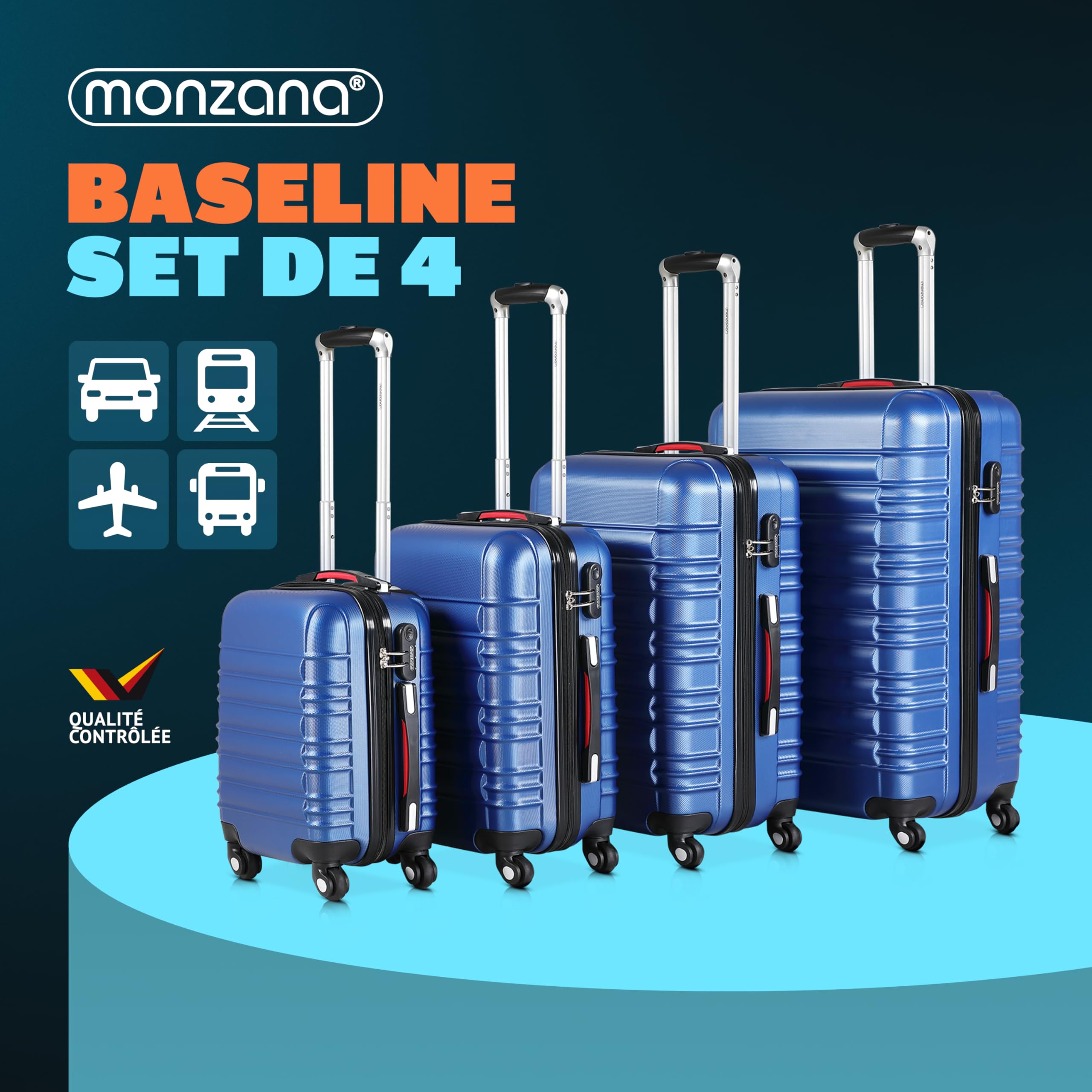 Monzana Set de 4X Valises Rigides Bleu S/M/L/XL