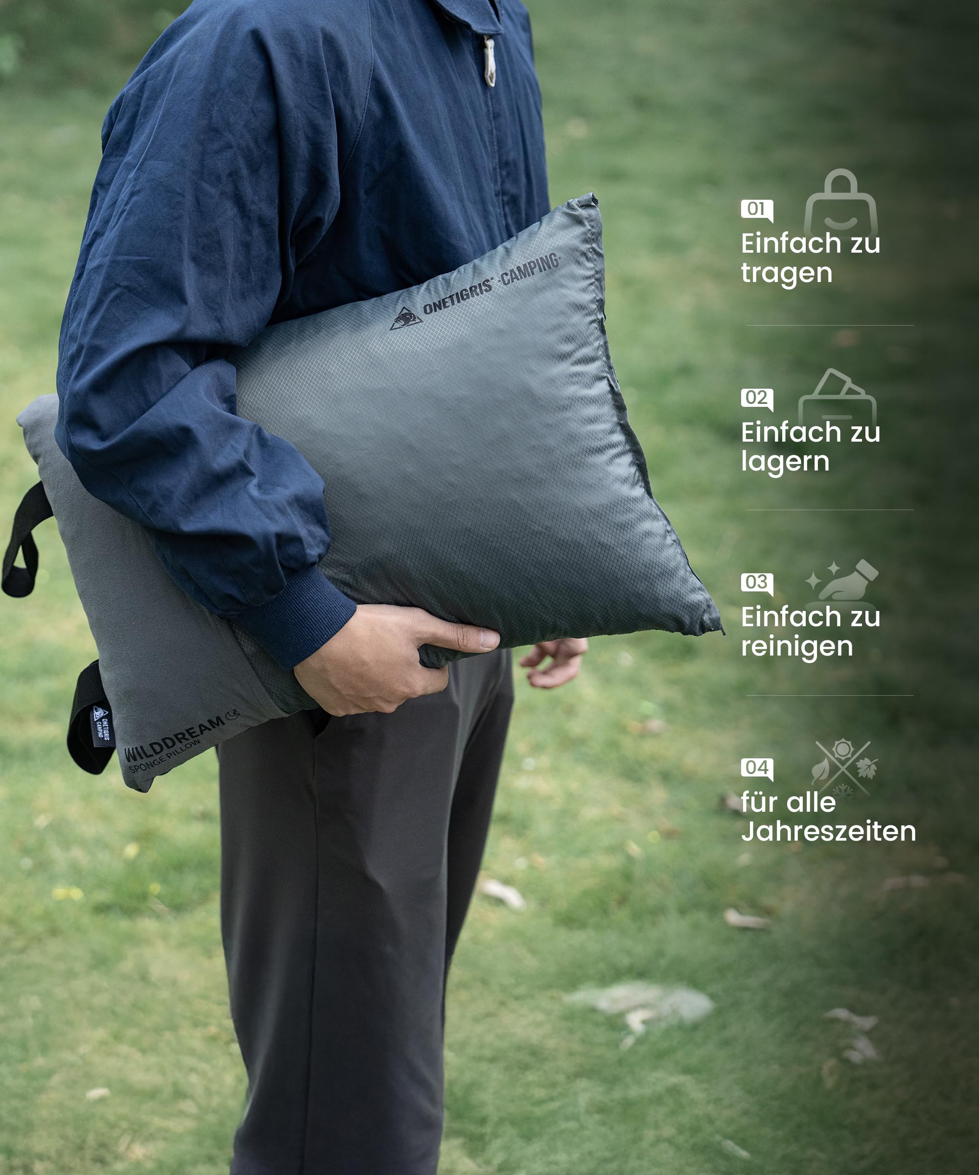OneTigris WILDDREAM Grand coussin de camping en mousse à mémoire de forme broyée, coussin de voyage compressible pour l'extérieur, le tourisme sac à dos et la voiture (48 x 34 x 14 cm)