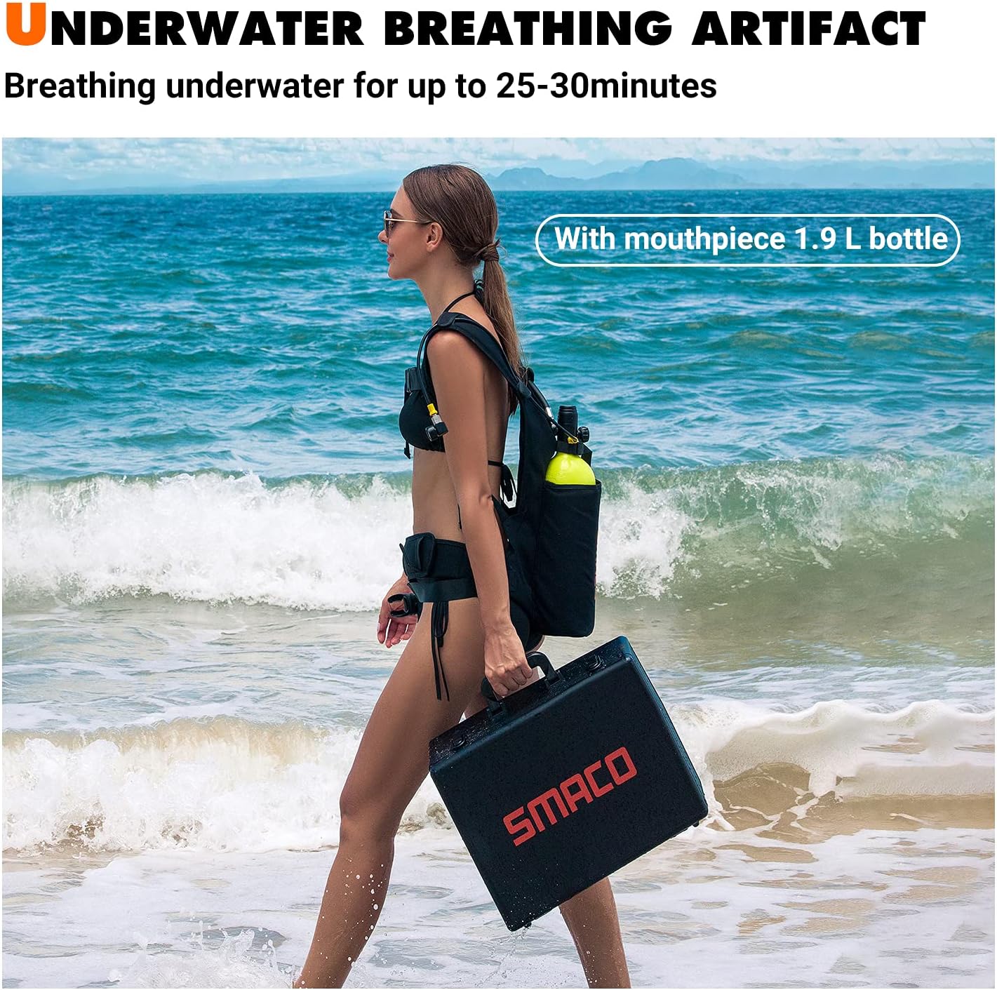 SMACO S700 1.9L Scuba Tank Portable Mini Scuba Diving Tank—DOT Certified Tank with 25-30 Minutes Backup Diving Air Tank Kit Oxygen Cylinder Underwater Breathing Device with Aluminum Hard Case B-Green : Sports & Outdoors
