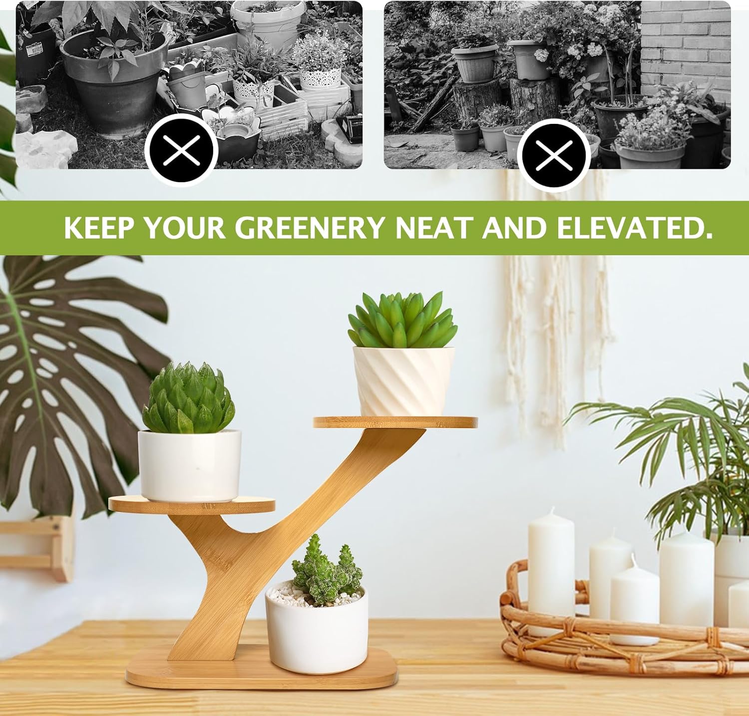 XXXFLOWER Plant Stand Indoor Outdoor 13 Tiers Wood Plant Shelf+Small Wood Plant Stand
