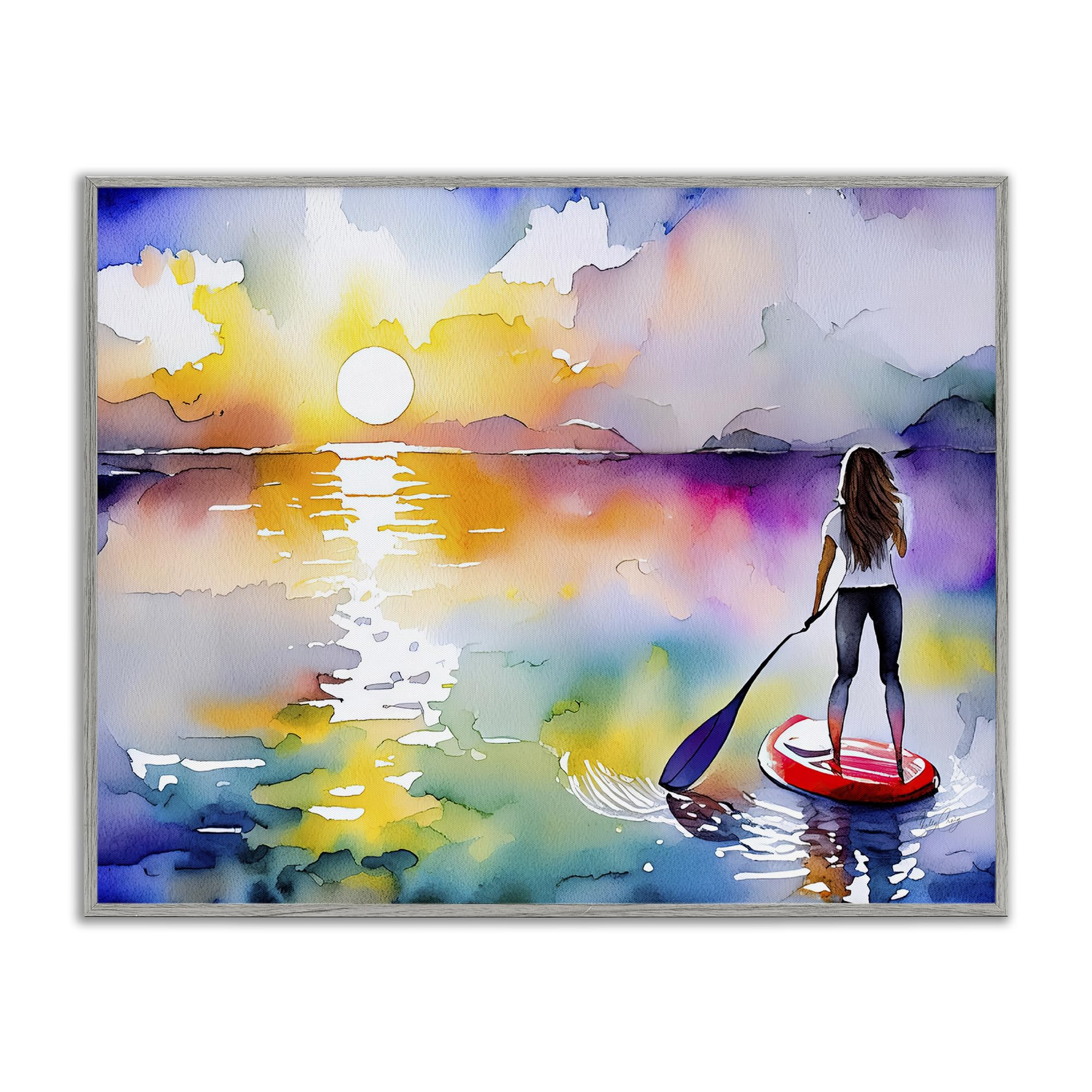 Stupell Industries Farmhouse Gray (Textured) Sunset Paddle Drift Coastal Serenity, 24 X 30 Inch Framed Giclée Print