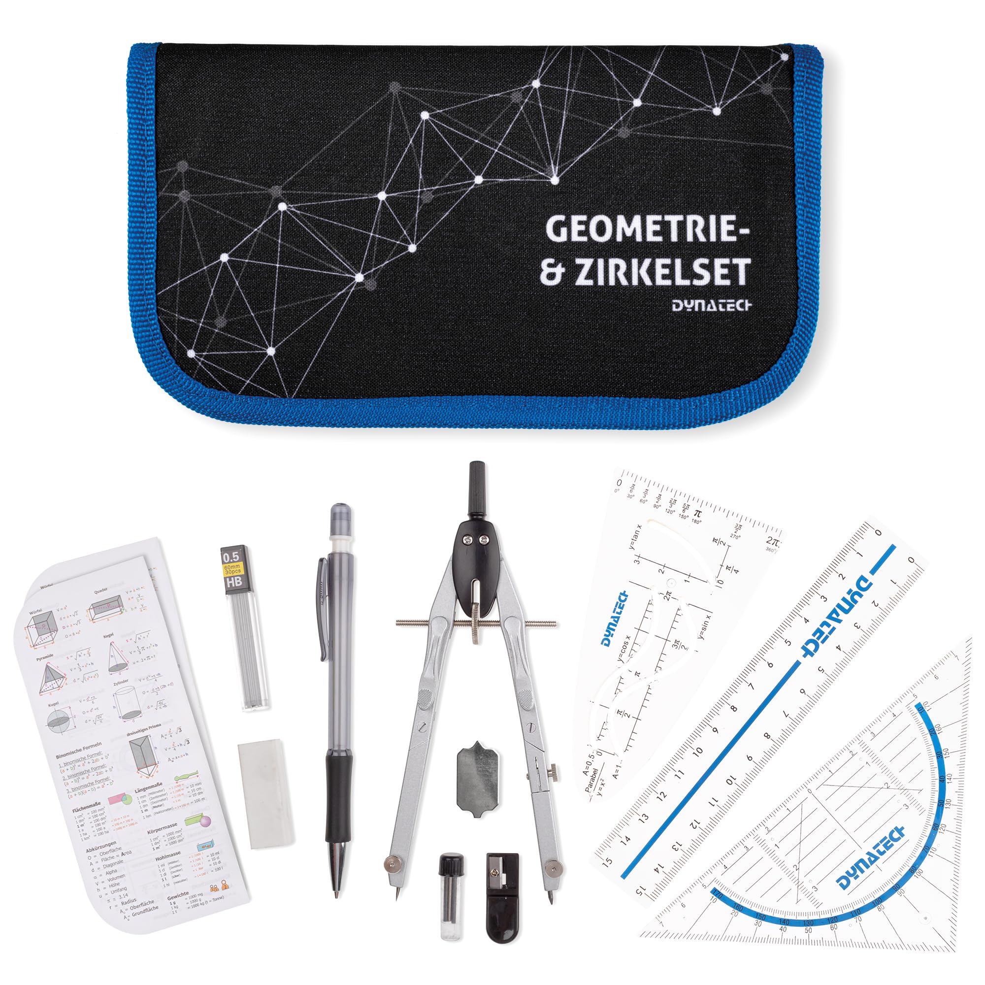 Casio FX-87 DE CW mit CalcCase-Schutztasche und 13 teiliges Zirkel- und Mathematik-Set