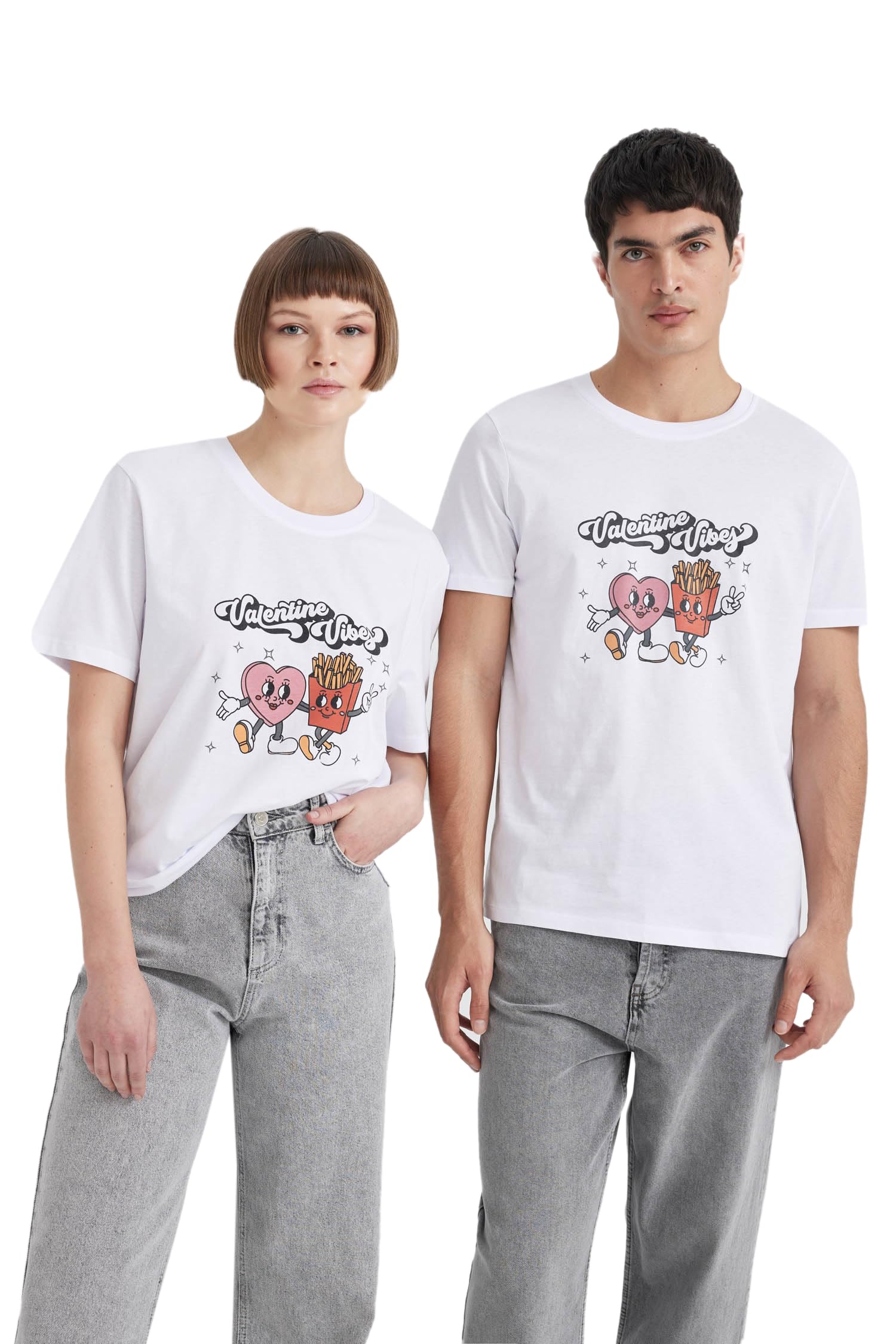 Sevgililer Günü Unisex Kısa Kollu T-Shirt Üniseks Yetişkin Beyaz