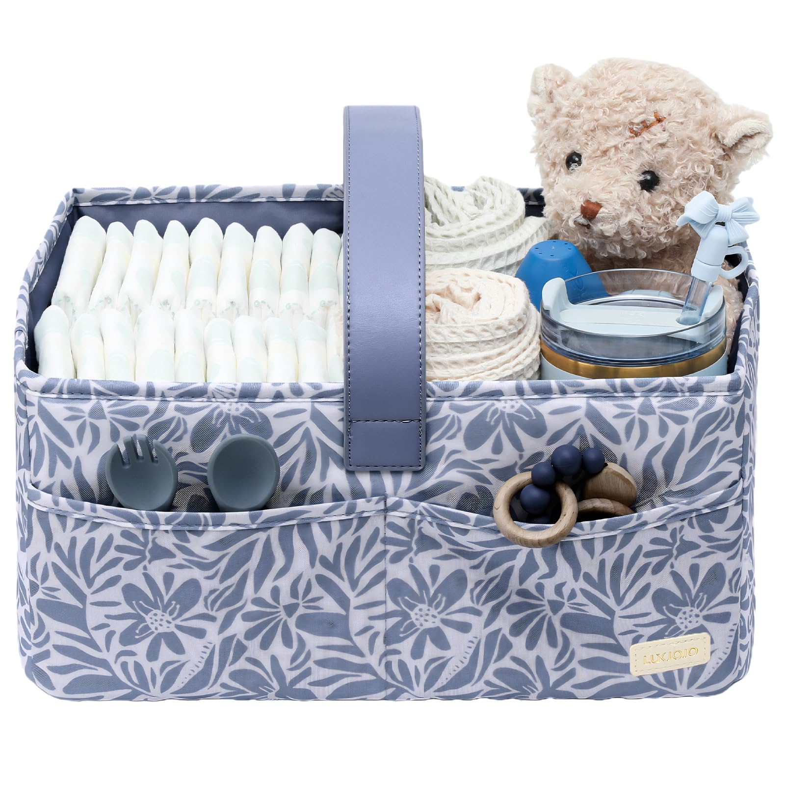 LUKJOJO Floral Baby Diaper Caddy Organizer Nursery Storage Basket For Newborn Essentials and Diaper Changing Station Baby Shower