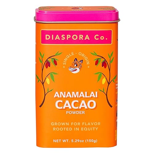 Diaspora Co. Anamalai Cacao Cacao en polvo sabroso de origen único Lata de chefs de 5.29 oz