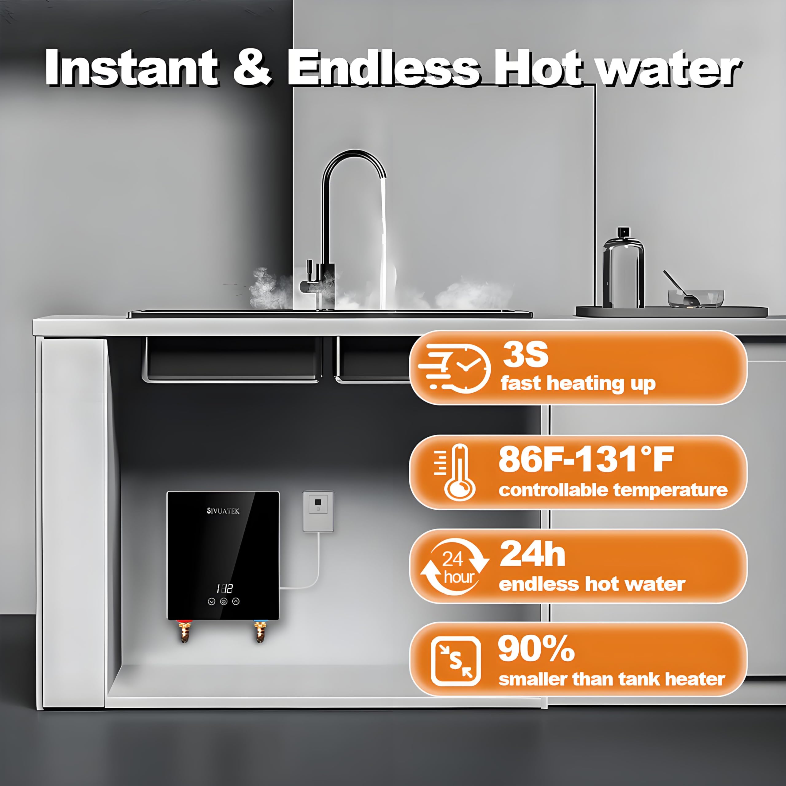 Scaldabagno elettrico senza serbatoio, su richiesta, scaldabagno elettrico intelligente a punto di utilizzo, scaldabagno istantaneo 6,5 kW 240 V per rubinetti M1-65B