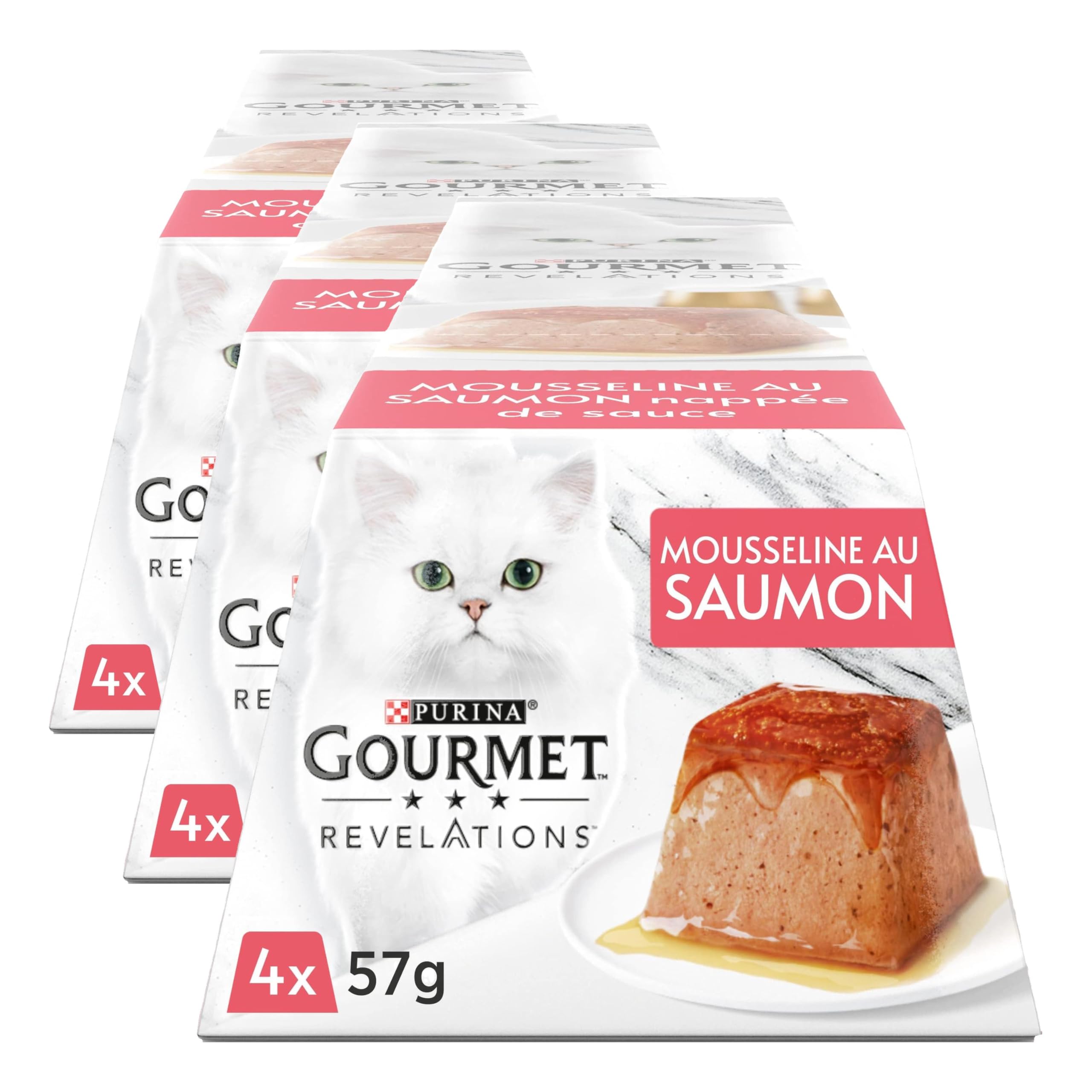 GOURMET Revelations | Gasa con salmón | Porciones Comidas para Gatos Adultos | Juego de 4 x 57 g (Paquete de 3)