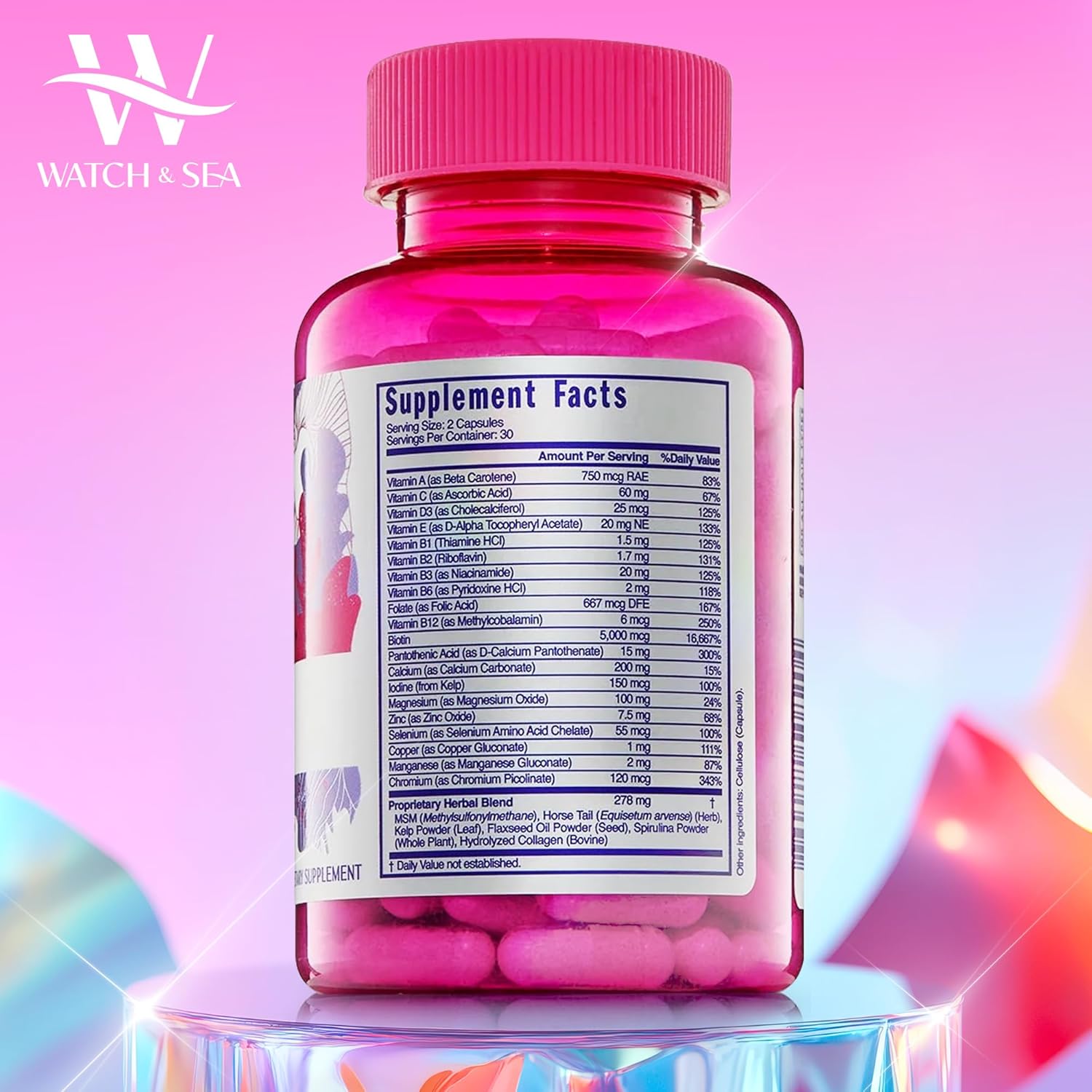 Watch & Sea Hair Flourishing Extra-Strength Capsules - Nourishing Hair Supplement with Biotin, Herbs, Minerals and Vitamins for Hair Growth and Thickness for All Hair Types - 60 Capsules - Image 2