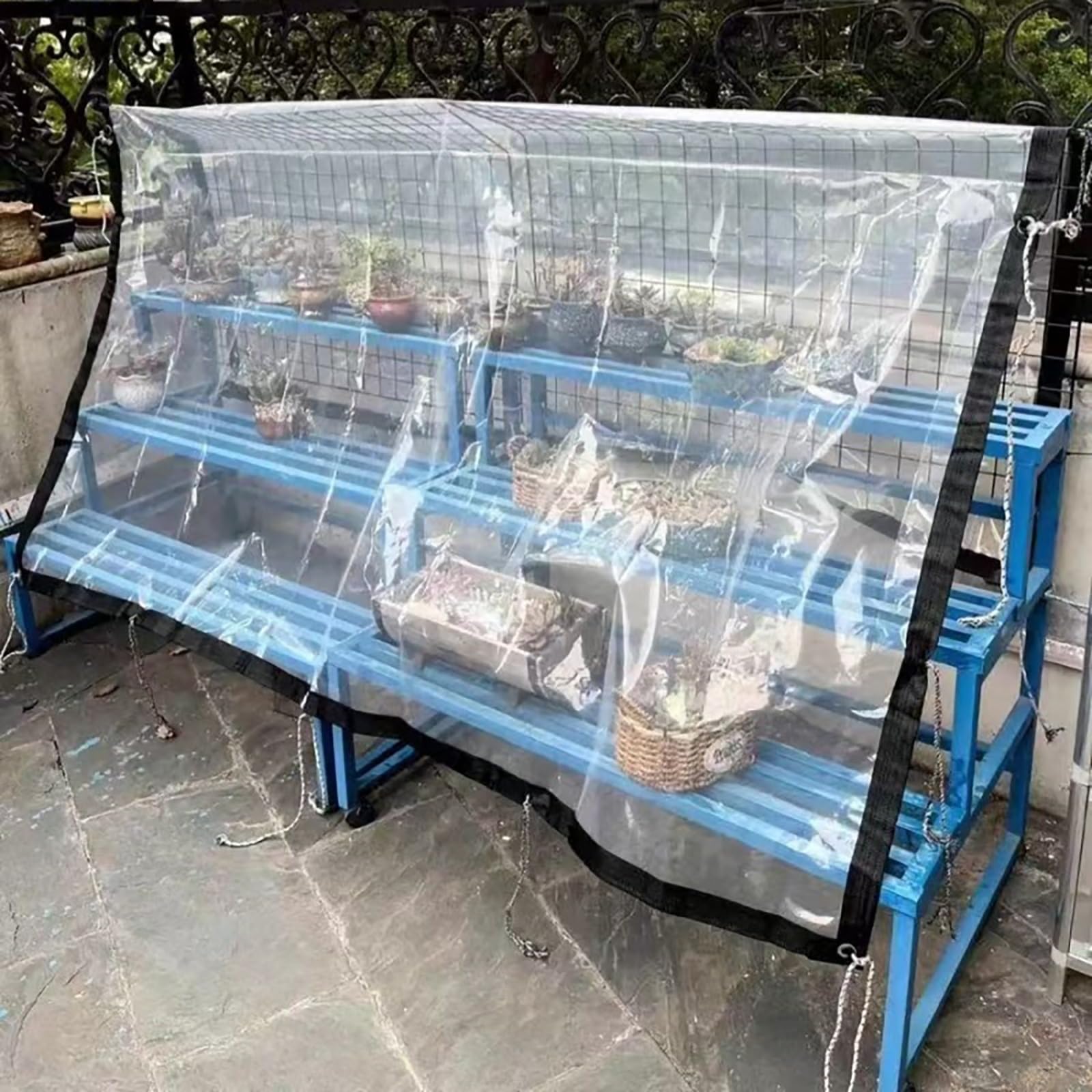 Wytrzymałe przezroczyste wodoodporne plandeki na zewnątrz. 2 x 3 m, 2 x 4 m, 2 x 4,9 m, plandeka przezroczysta na patio, przezroczysta plastikowa plandeka do ogrodu na zimę (5 x 8 m)