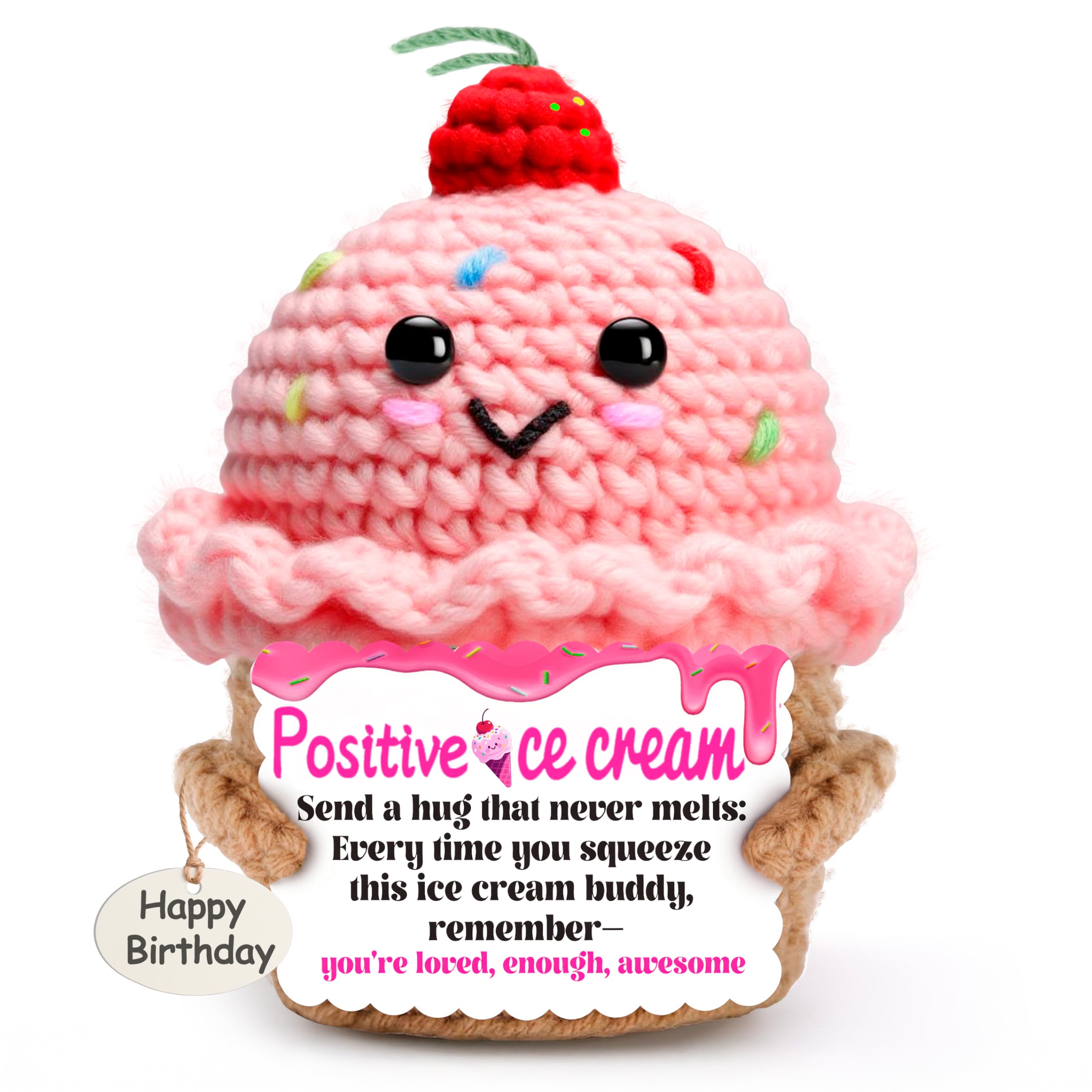 MLZTINGR Positive Häkel-EIS Geschenke, Gift for Myself, Fathers Day, Teathers Day, Mothers Day, Boyfriend and Girlfriend Small, Mood-Boosting Desk Decor (Ice Cream-to My Love)