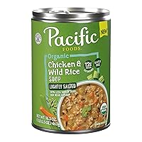 Vista 1 de Pacific Foods, Sopa de pollo con arroz salvaje bajo en sodio orgánico, 16.3 onzas
