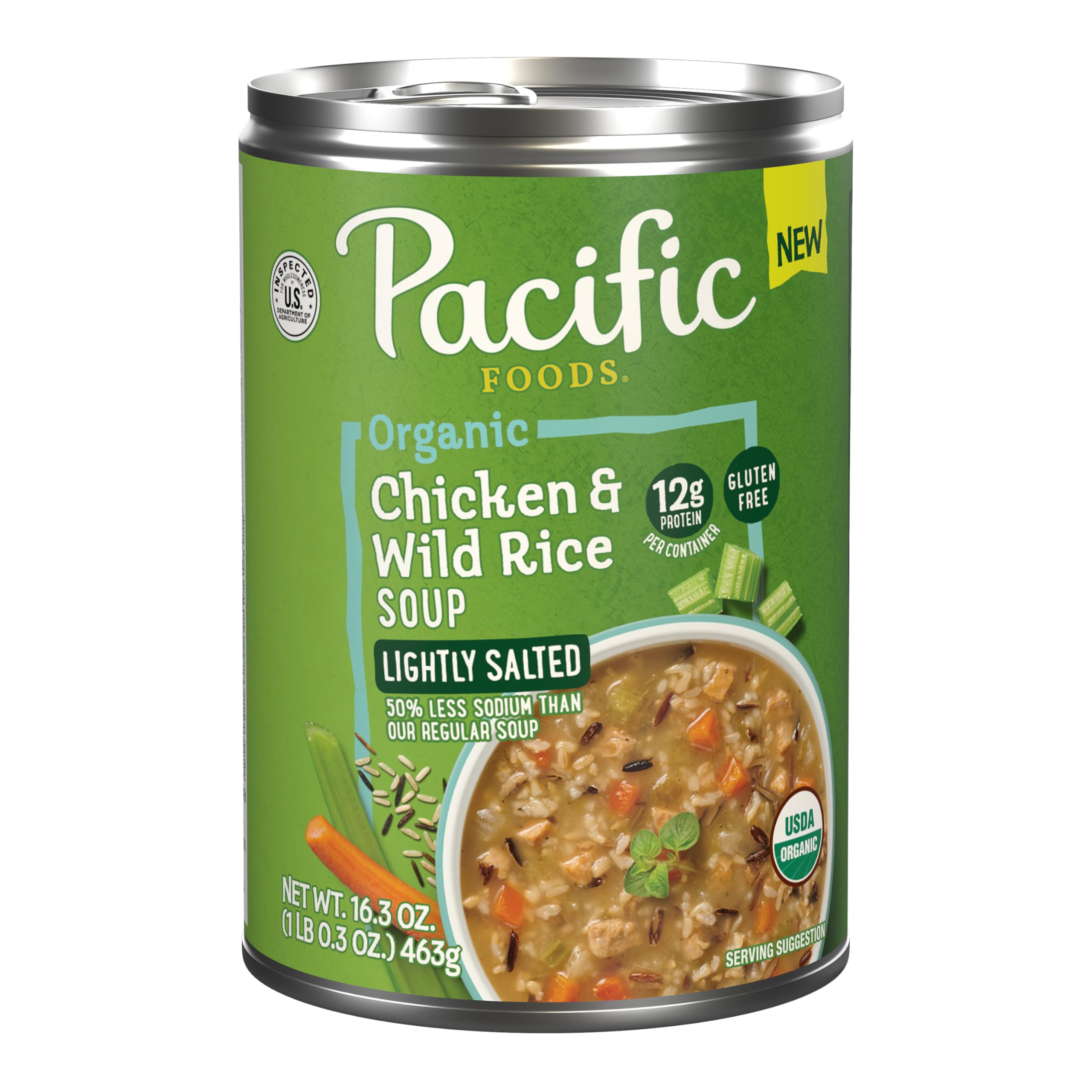 Pacific Foods Organic Lightly Salted Chicken and Wild Rice Soup, 16.3 oz Can