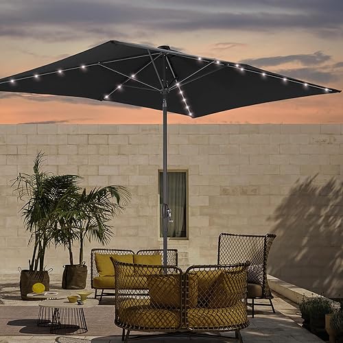 Rectangle Patio Umbrella with Solar Lights, 6x9ft Outdoor Rectangular Table
