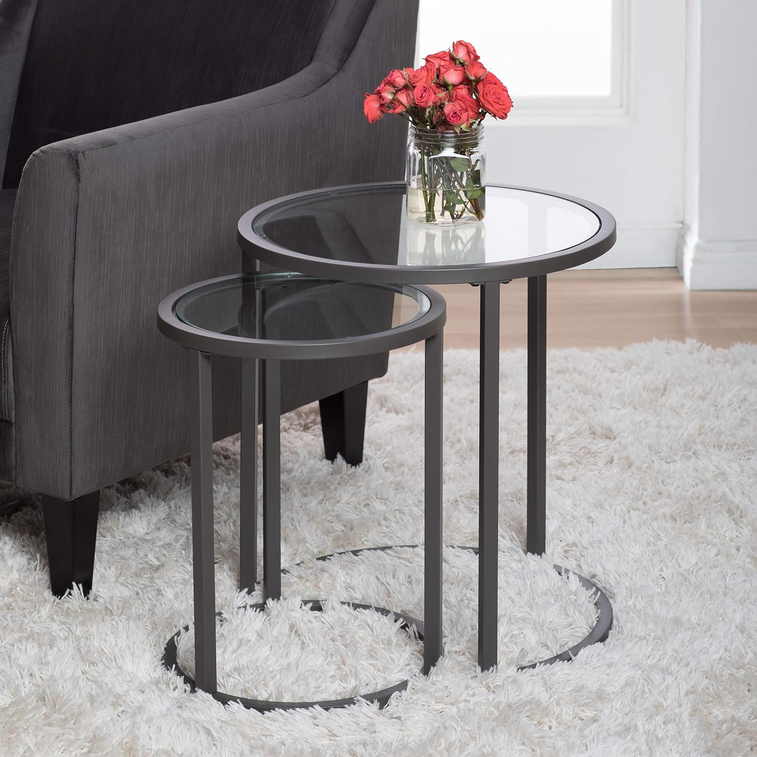 Studio Designs Home Camber Nesting Tables Metal and Glass Side Tables : Home & Kitchen
