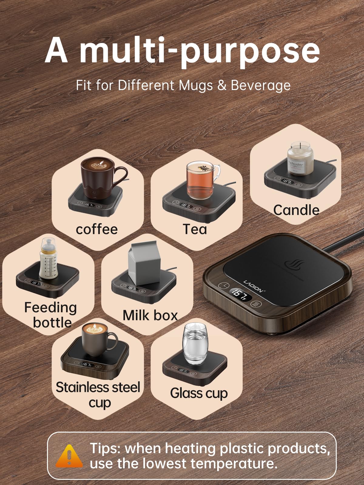 Calentador de tazas – Calentador de taza de café de 40 W para escritorio con apagado automático, calentador de velas eléctrico inteligente con 4 ajustes de temperatura y tiempo, regalos de café 7