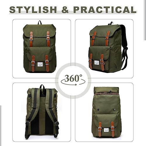 Miniatura 7 de Chase Chic Mochila para hombres y mujeres, mochila vintage unisex casual para viajes, universidad, trabajo, Verde, Classic