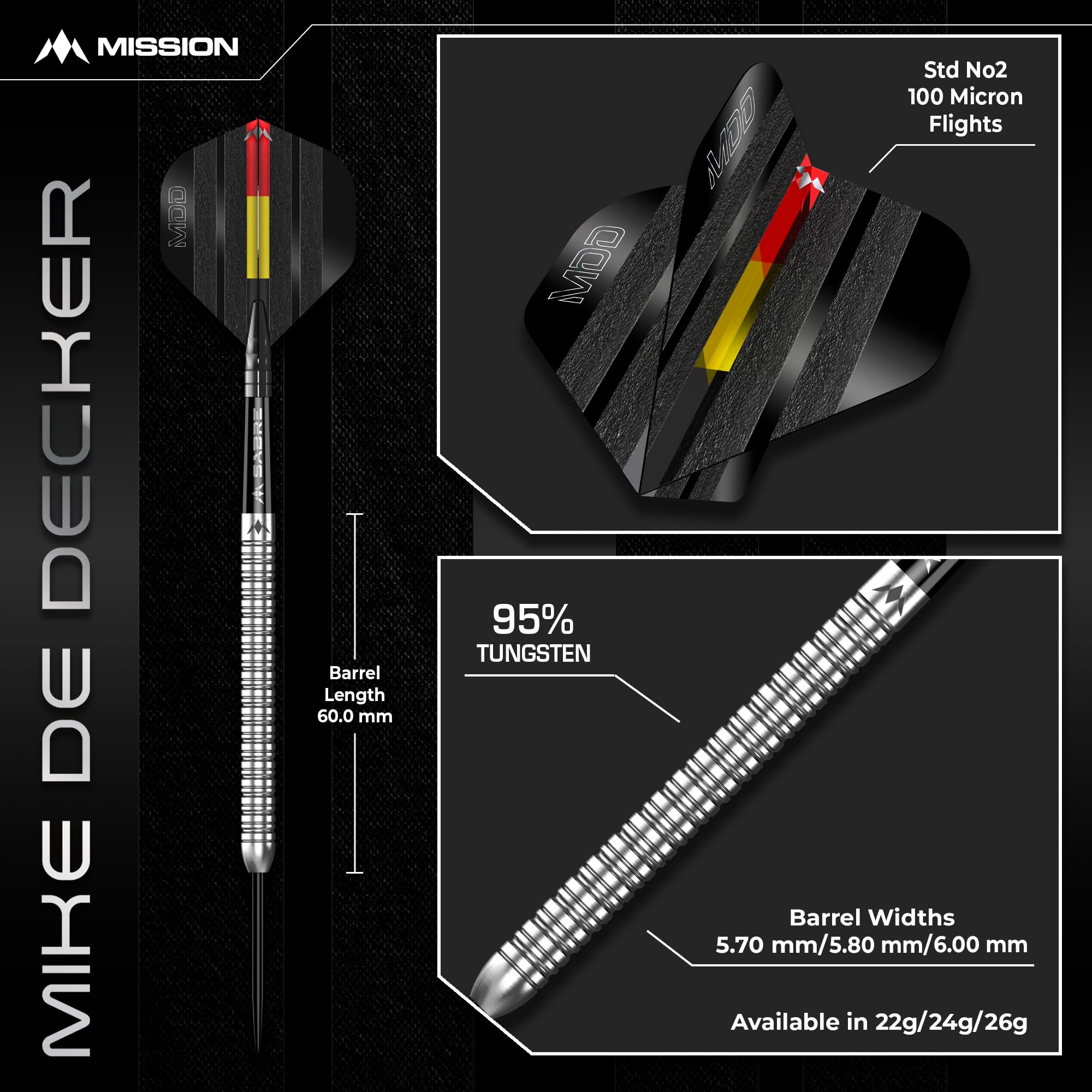 Mission Darts | Mike De Decker Darts | Steel Tip | 95% Tungsten