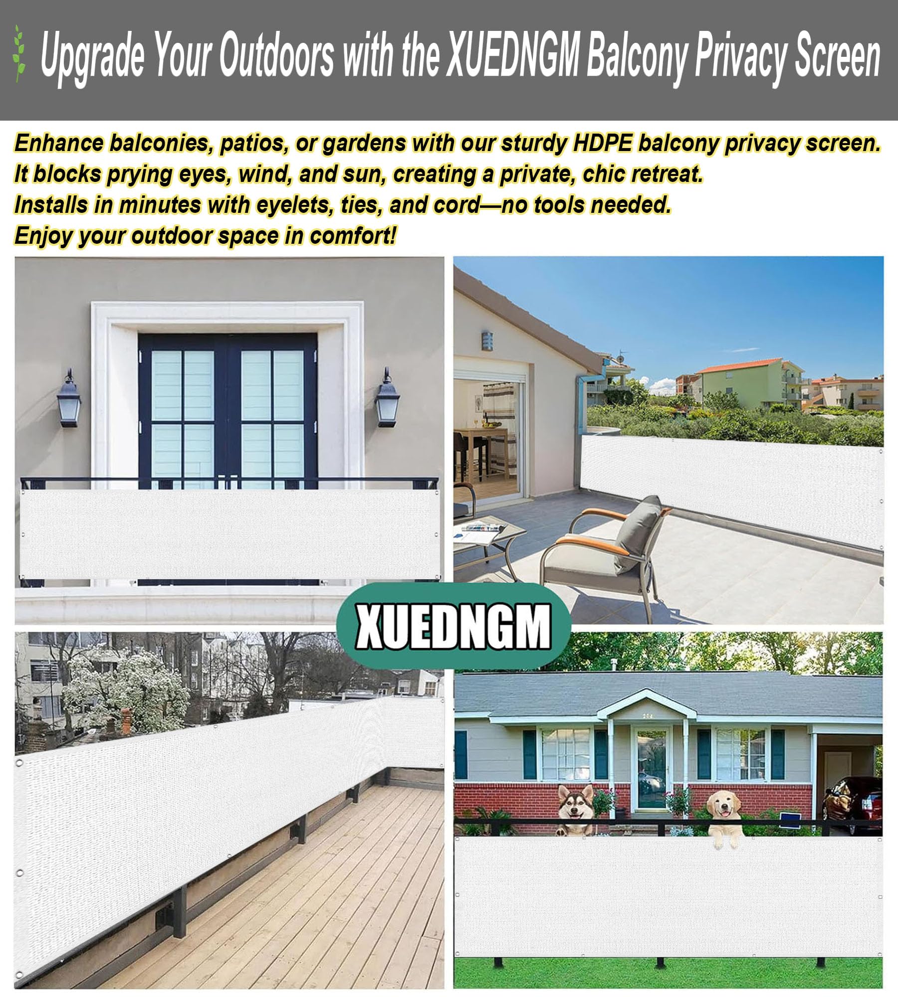 Ekran Prywatności Na Balkon 140 x 430 cm Ochrona Przed Promieniowaniem UV Odporna Na Warunki Atmosferyczne Ekran Ogrodzenia Na Balkon I Patio Do Balkonu I Patio, Biały