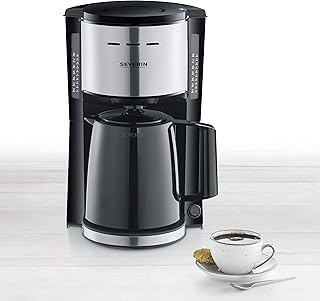 SEVERIN Cafetière Isotherme, 1 000W, 1L, Jusqu'à 8 tasses, Verseuse Isotherme avec Couvercle de Filtration, Noir/inox, KA 9251