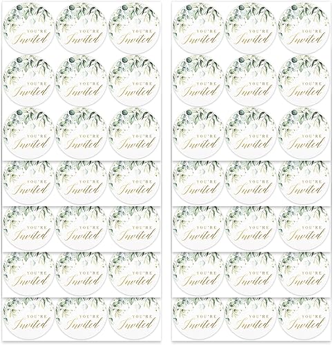 Miniatura 2 de Mobiusea Creation Greenery - Calcomanías de invitación de boda  1.4 pulgadas  Lámina dorada  108 calcomanías impermeables para sobres para despedida