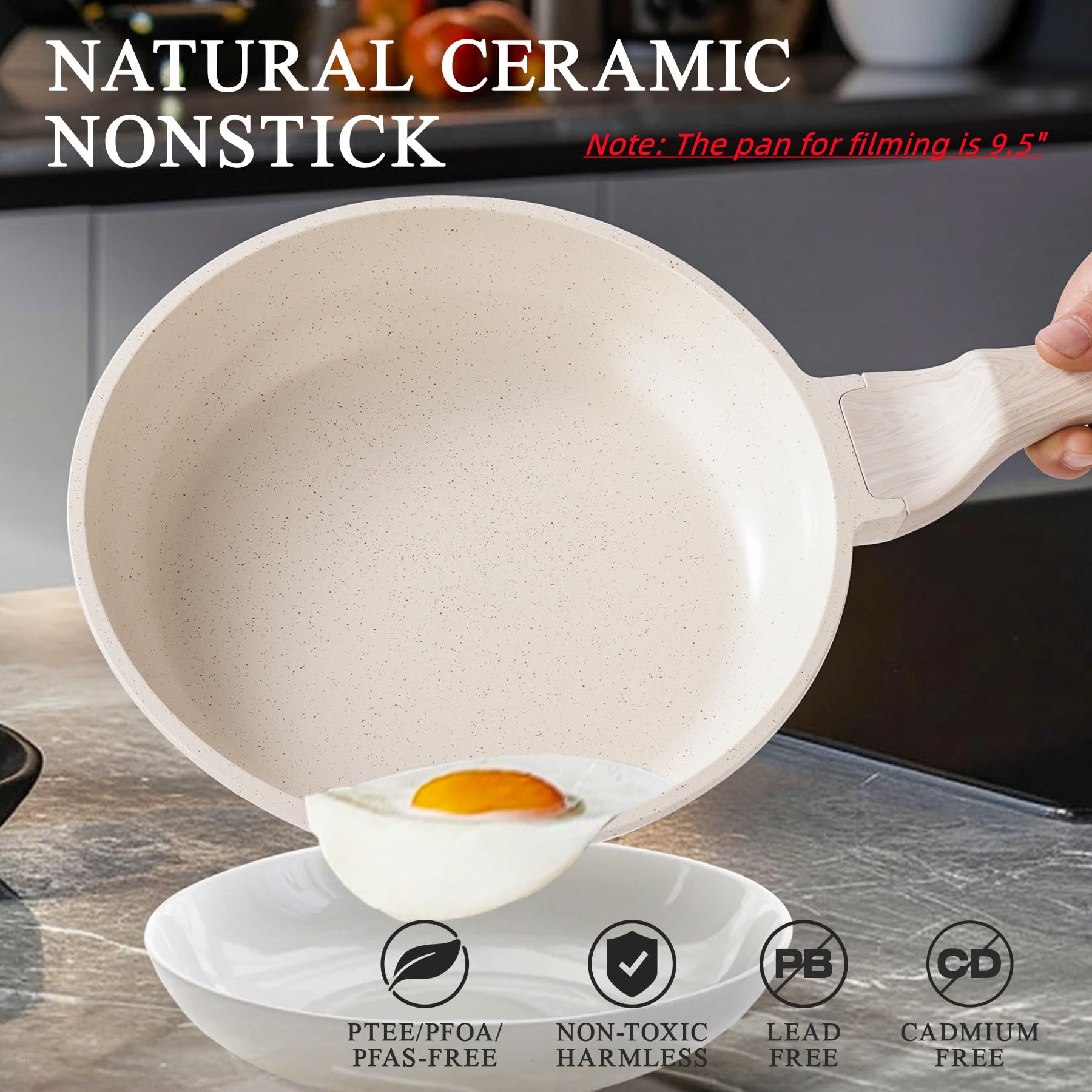 Sartén antiadherente de cerámica de inducción, sartén ligera, saludable y no tóxica, sartén para huevos compatible con todas las estufas (blanco, 8 pulgadas) 2