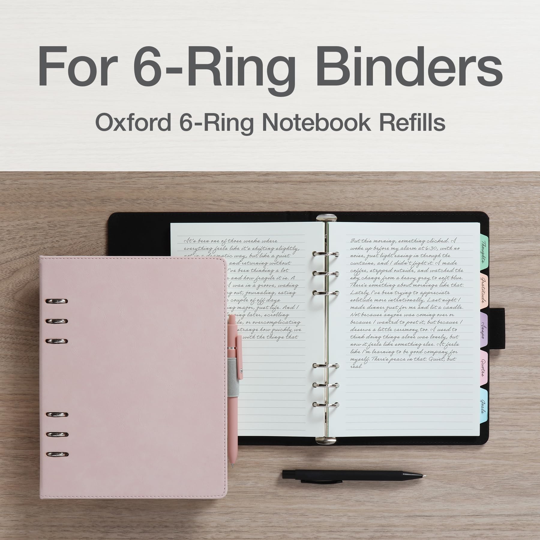 Oxford Papel de recambio A5, papel rayado de 6 anillos con separadores de carpeta pastel, 5 pestañas, 120 hojas, 6 x 8.25 pulgadas, cuaderno, diario de viñetas e insertos de planificador (1016731)