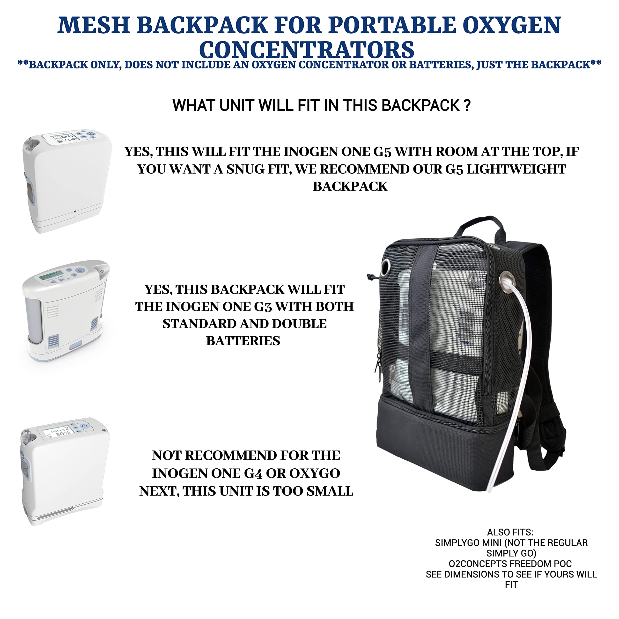 Portable Oxygen Concentrator Mesh Backpack Compatible with Inogen One